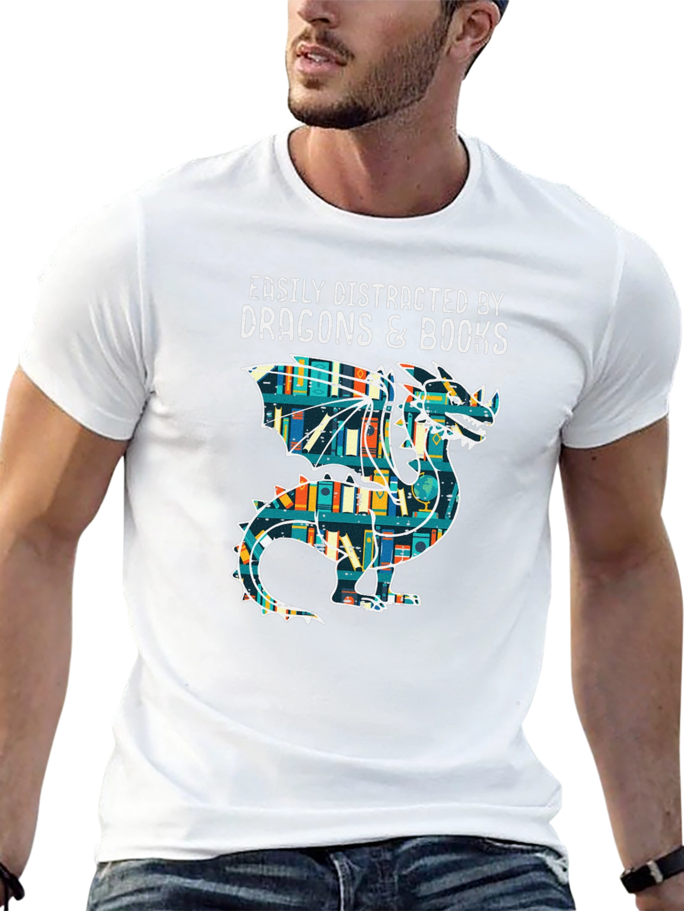 Dragon & Books Graphic Tee - Book Lover Shirt