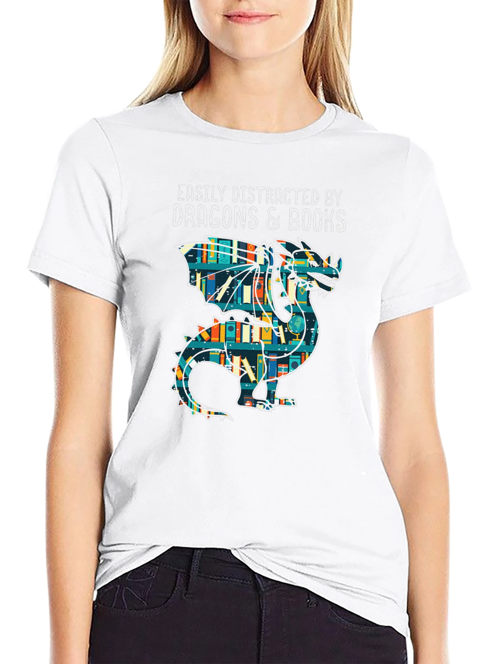 Dragon & Books Graphic Tee - Book Lover Shirt