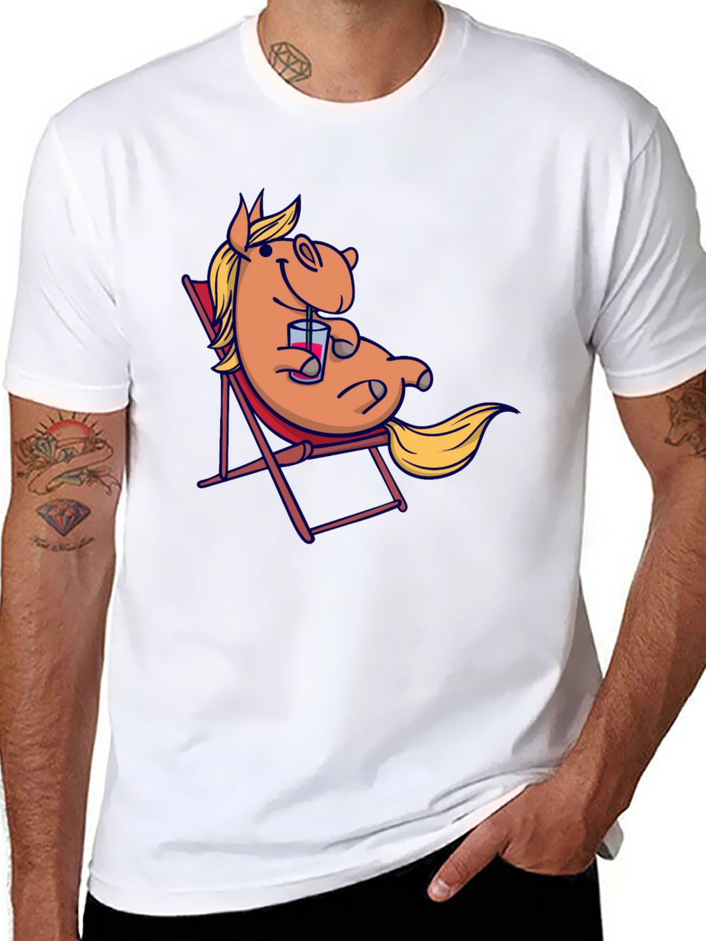 Relaxed Cartoon Horse T-Shirt - Black Cotton Tee