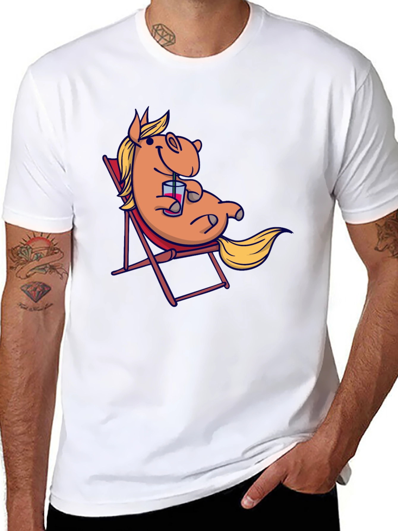 Relaxed Cartoon Horse T-Shirt - Black Cotton Tee