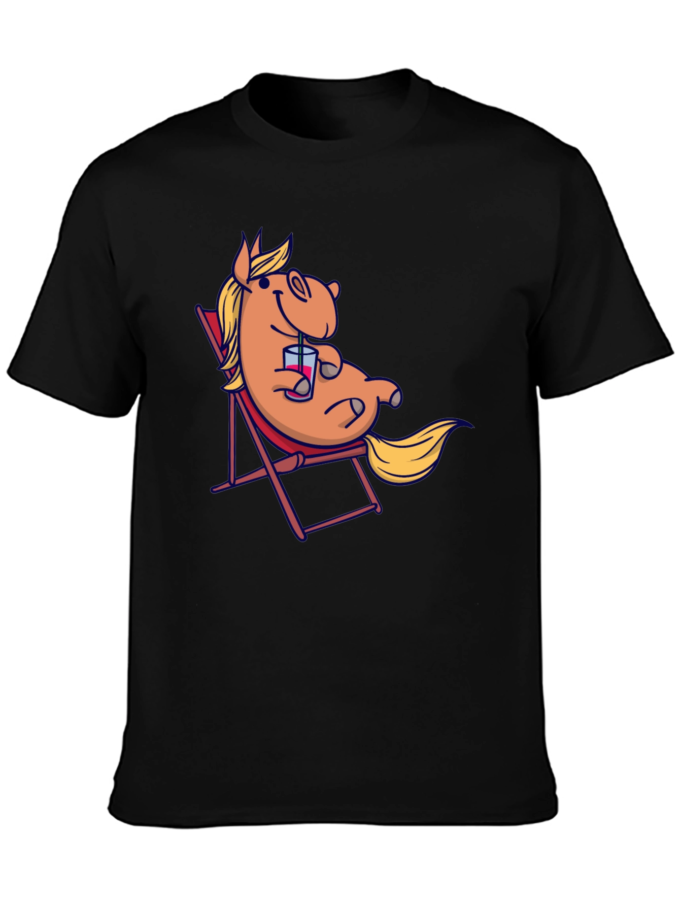 Relaxed Cartoon Horse T-Shirt - Black Cotton Tee
