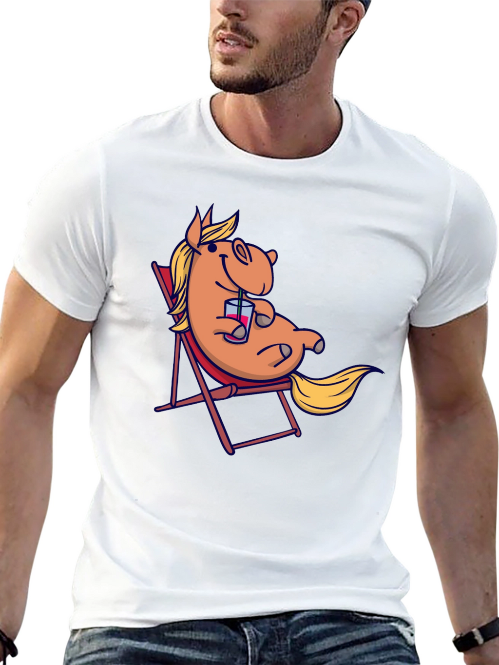 Relaxed Cartoon Horse T-Shirt - Black Cotton Tee