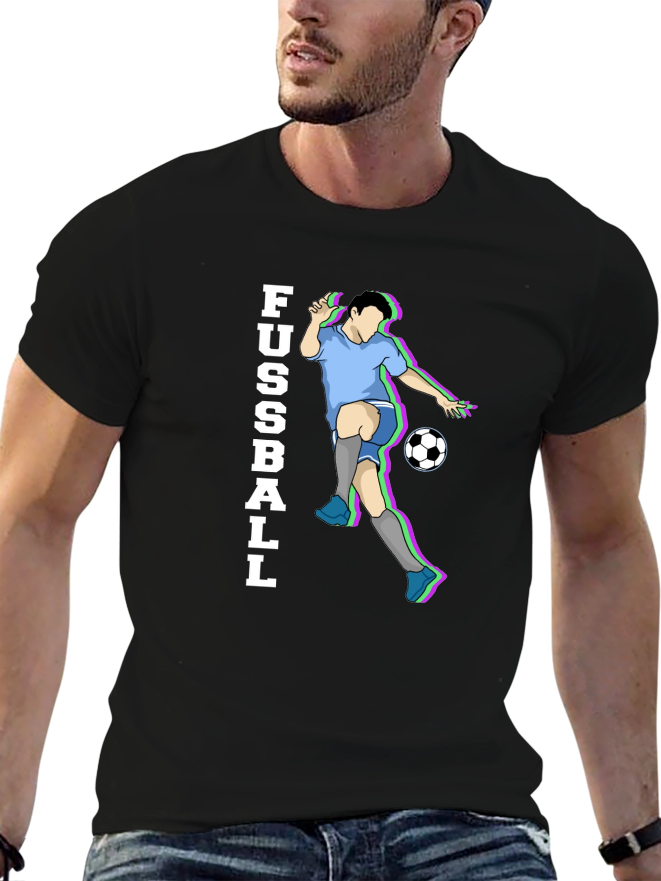Fussball Graphic Tee - Black Cotton Soccer T-Shirt