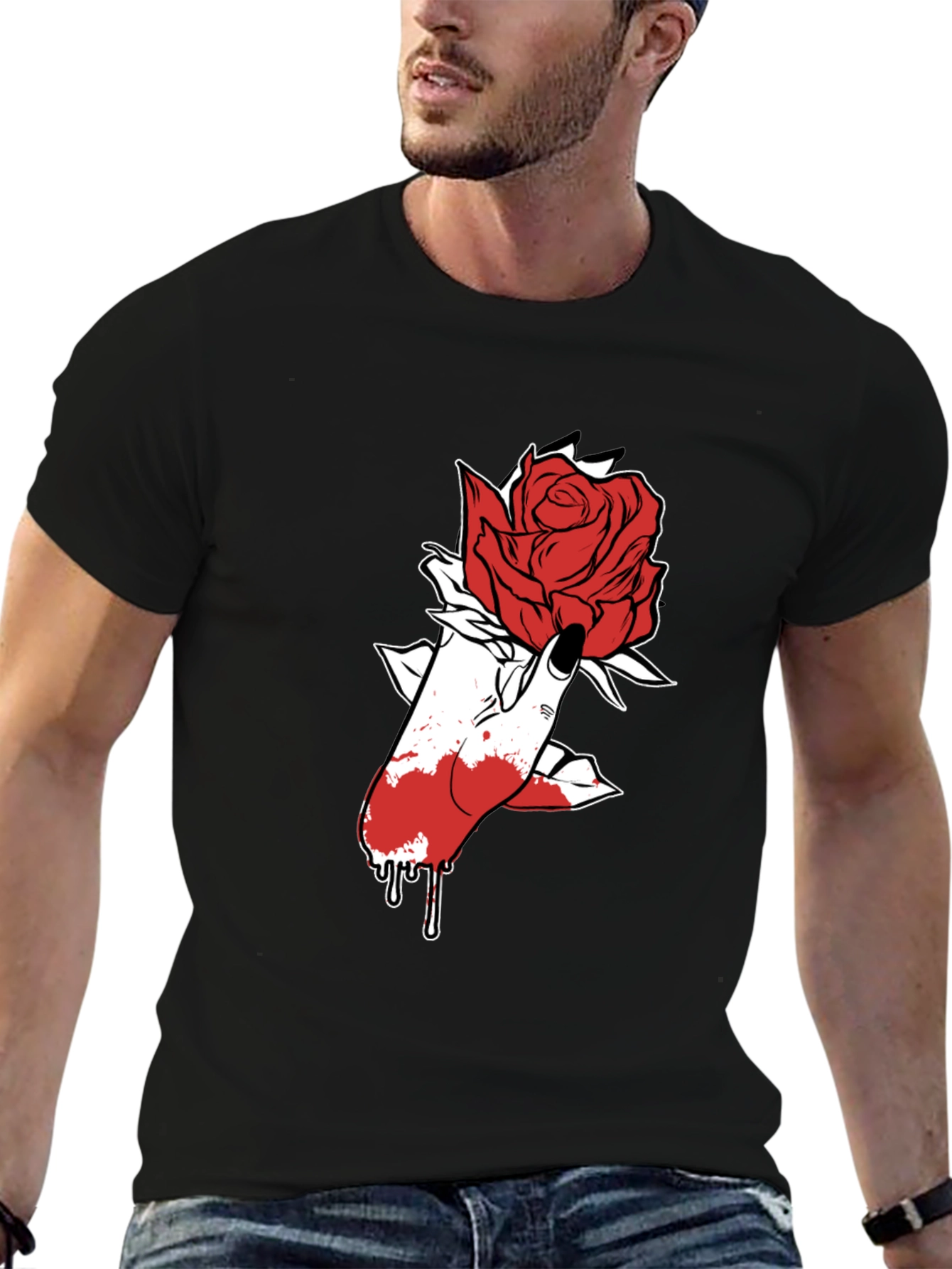 Rose Hand Graphic Black T-Shirt