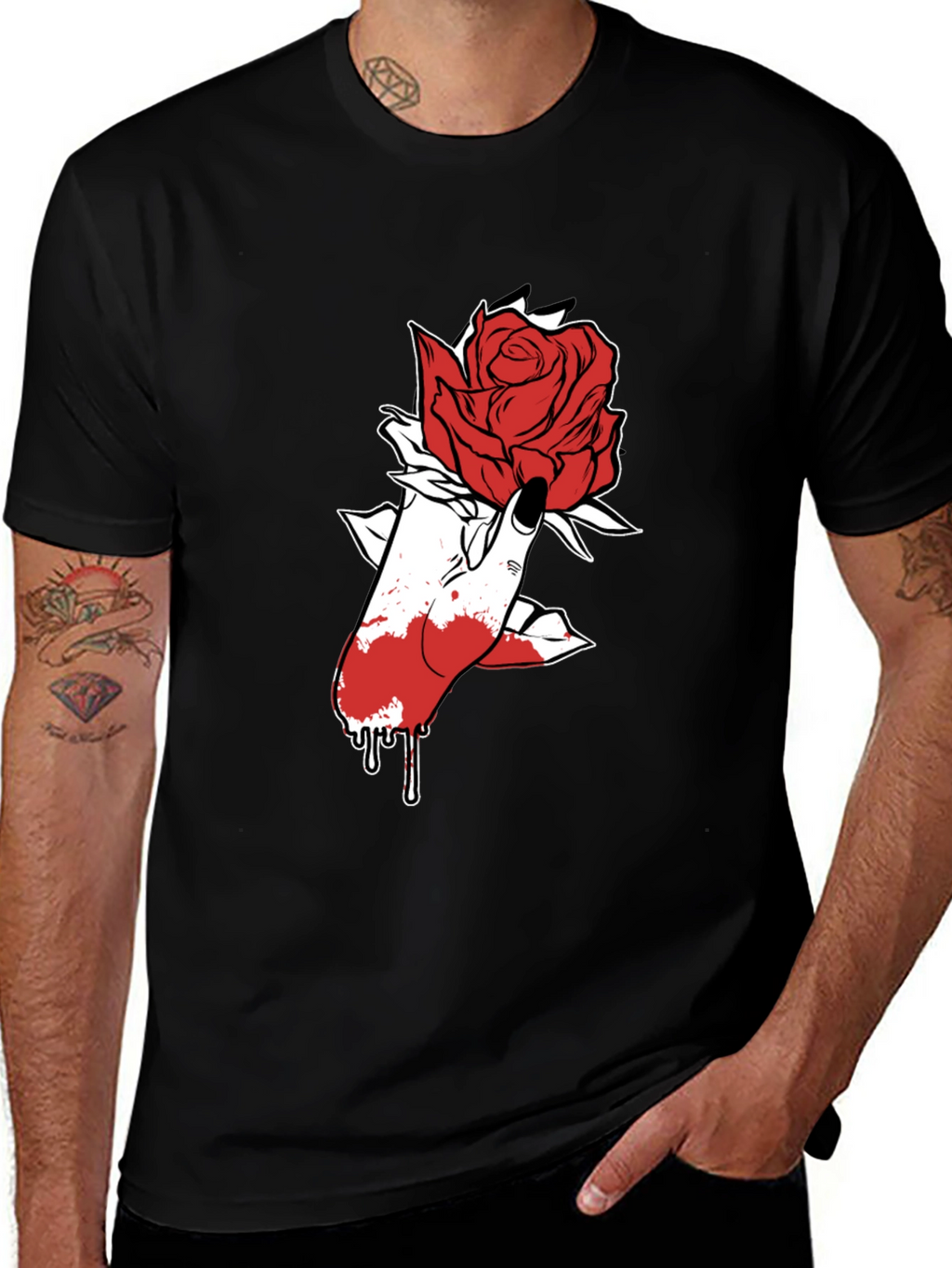 Rose Hand Graphic Black T-Shirt