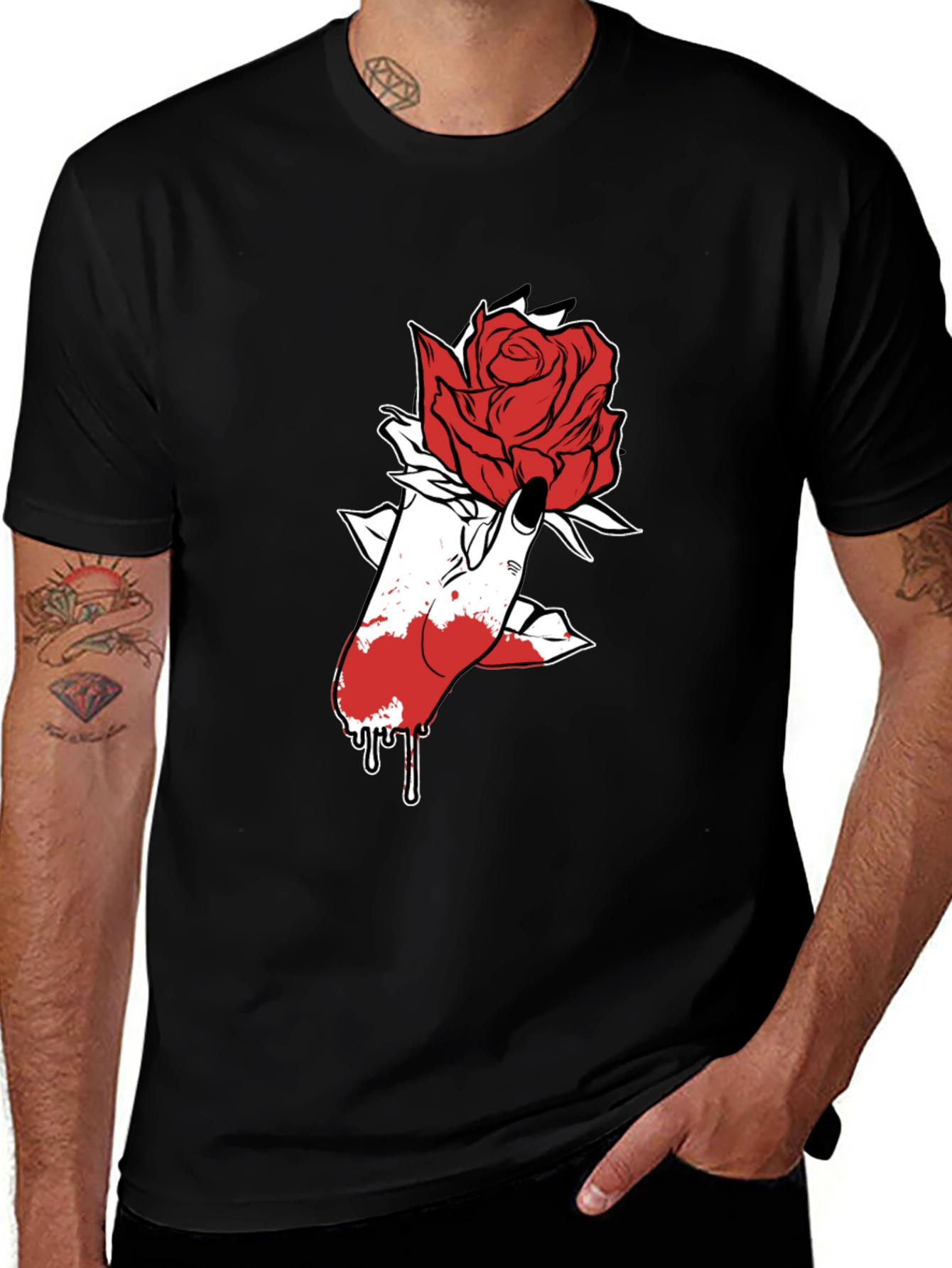 Rose Hand Graphic Black T-Shirt