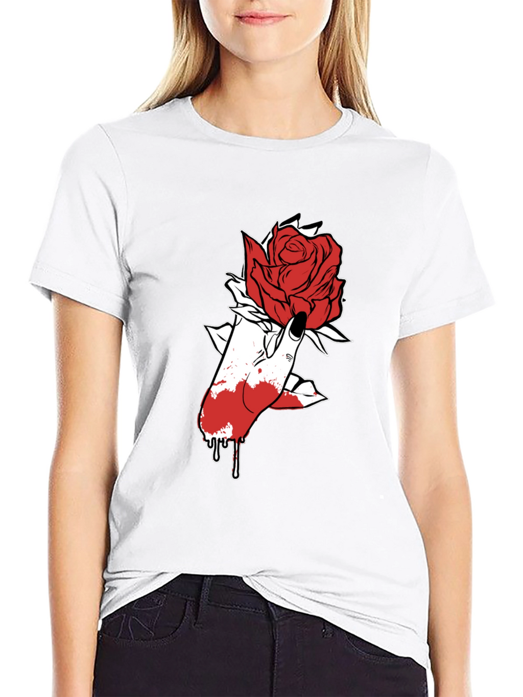 Rose Hand Graphic Black T-Shirt