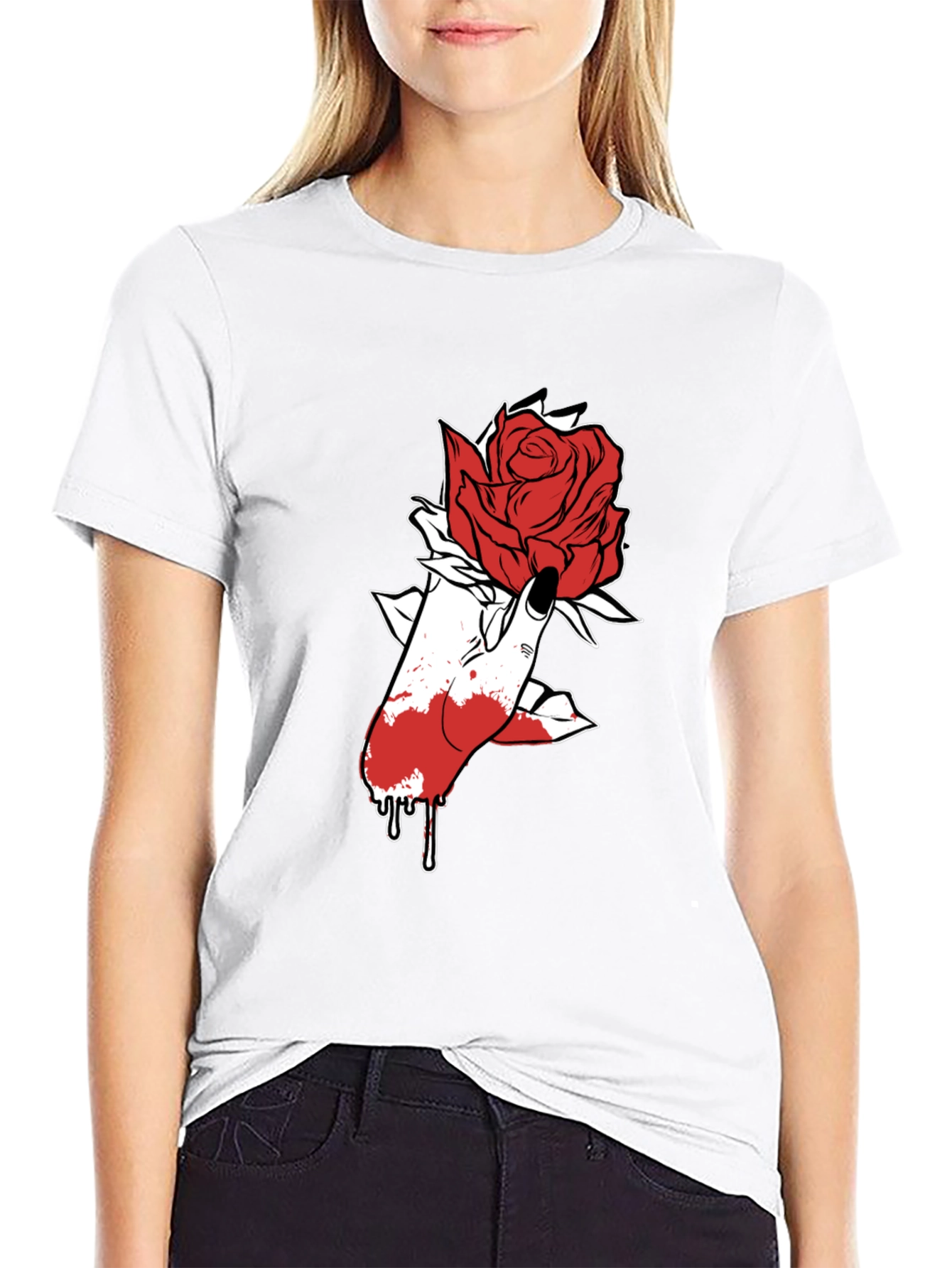 Rose Hand Graphic Black T-Shirt