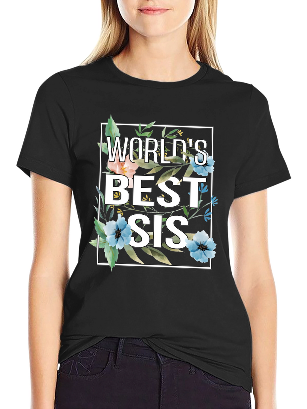 Worlds Best Sis Floral Graphic T-Shirt