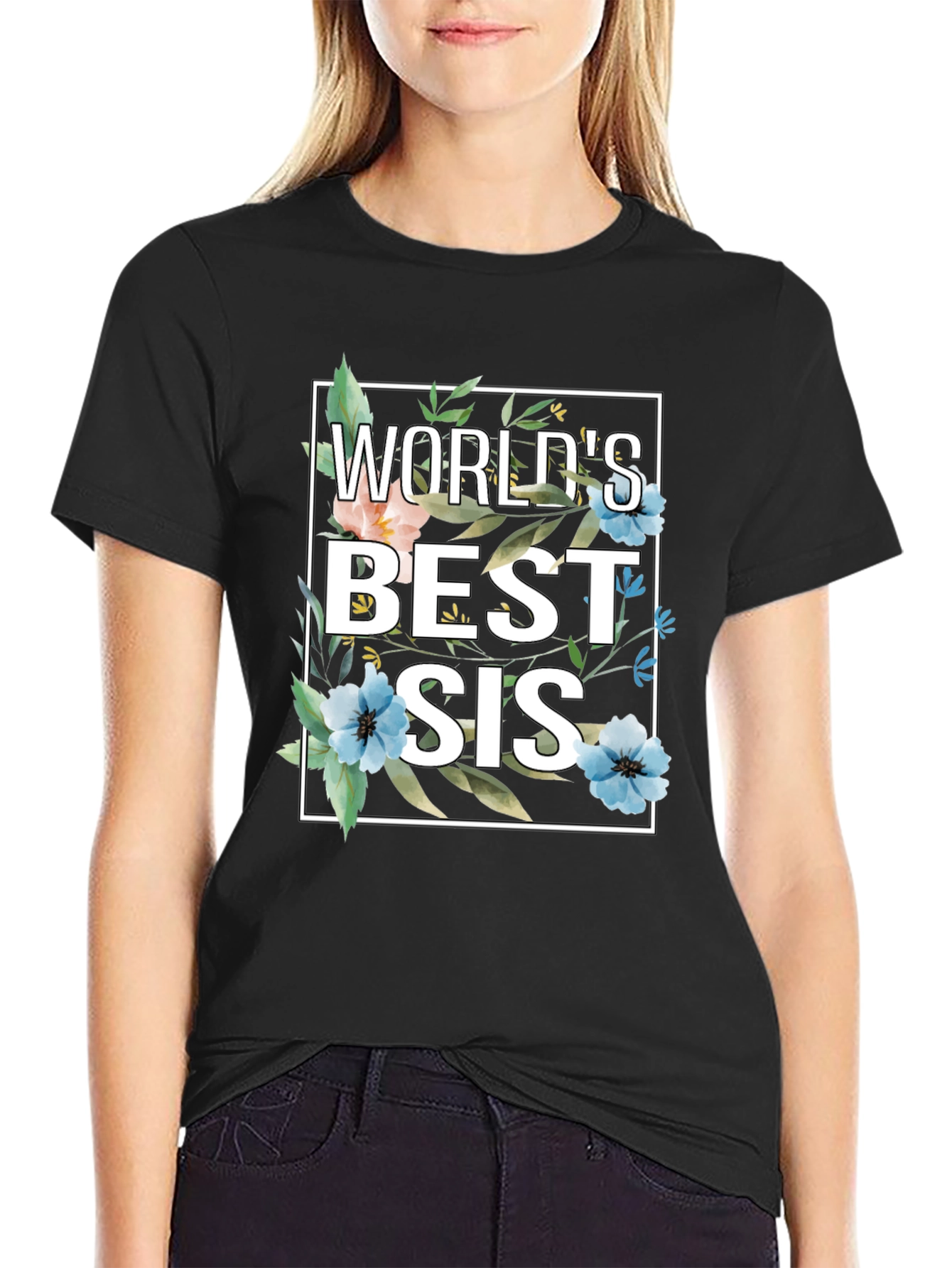 Worlds Best Sis Floral Graphic T-Shirt