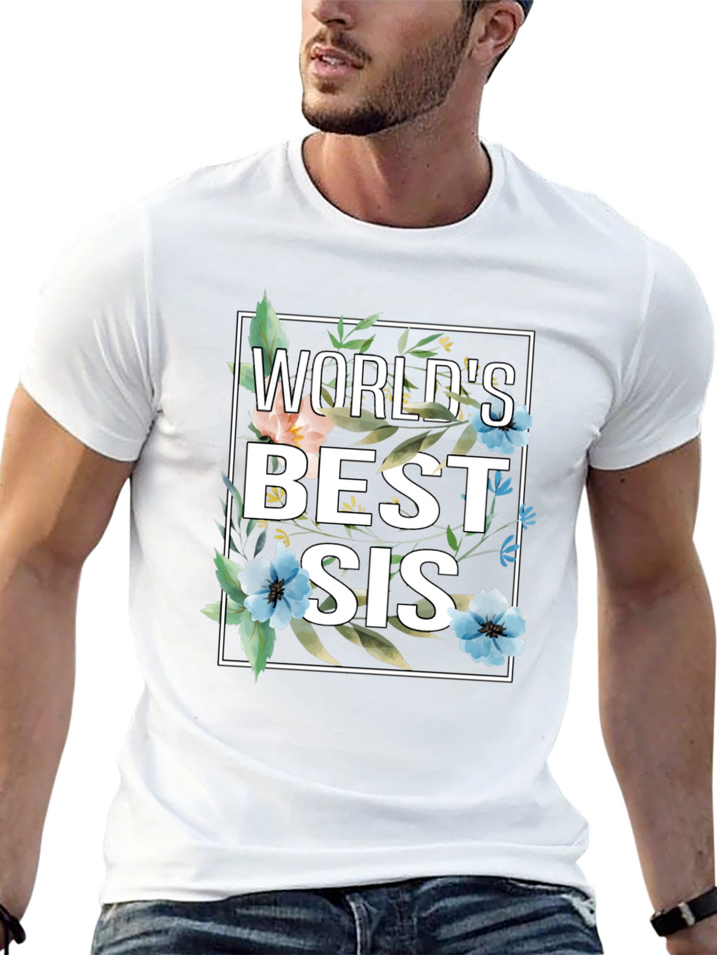 Worlds Best Sis Floral Graphic T-Shirt