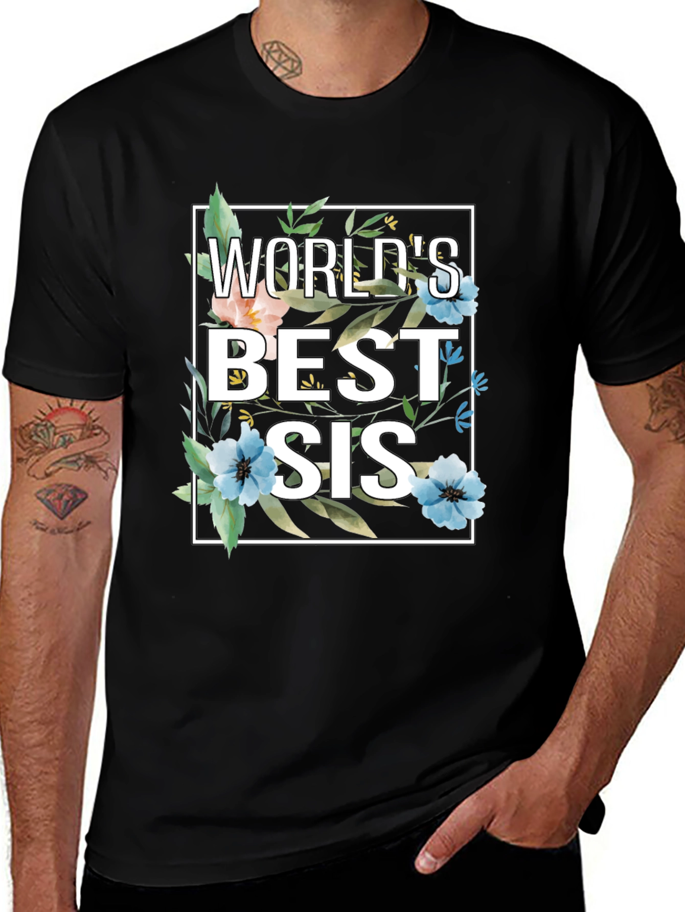 Worlds Best Sis Floral Graphic T-Shirt