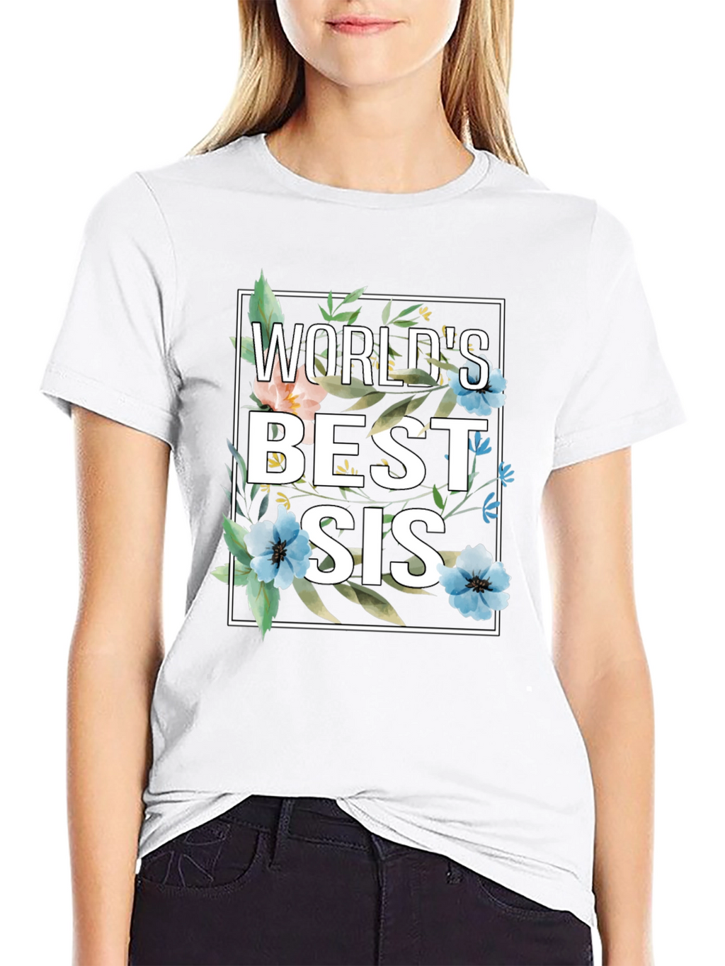 Worlds Best Sis Floral Graphic T-Shirt