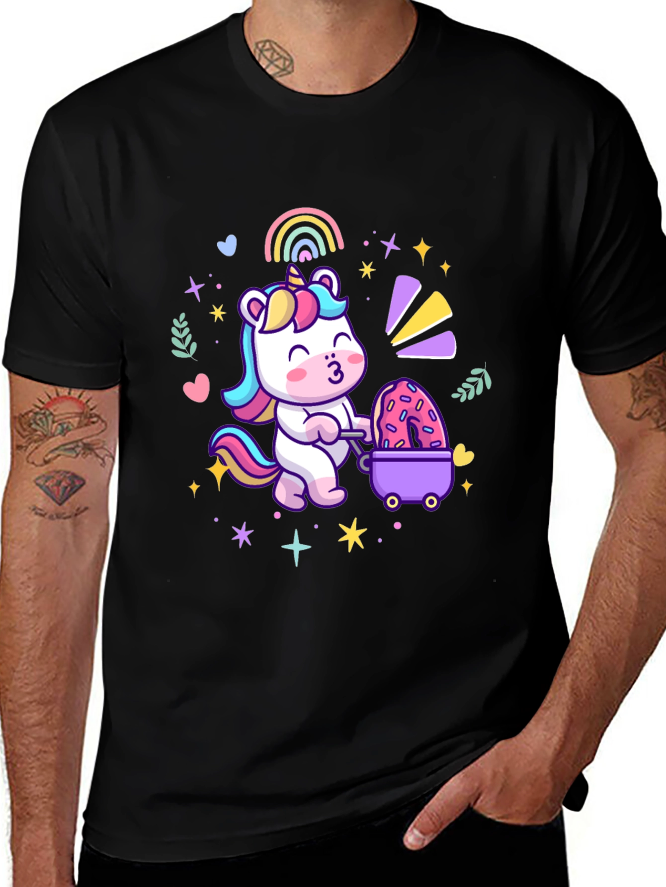 Cute Unicorn Donut Cart Graphic Tee