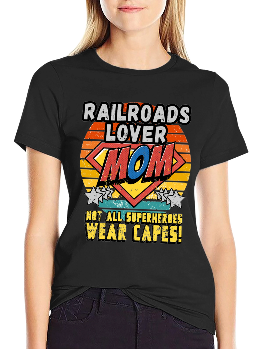 Railroads Lover Mom T-Shirt Superhero Design