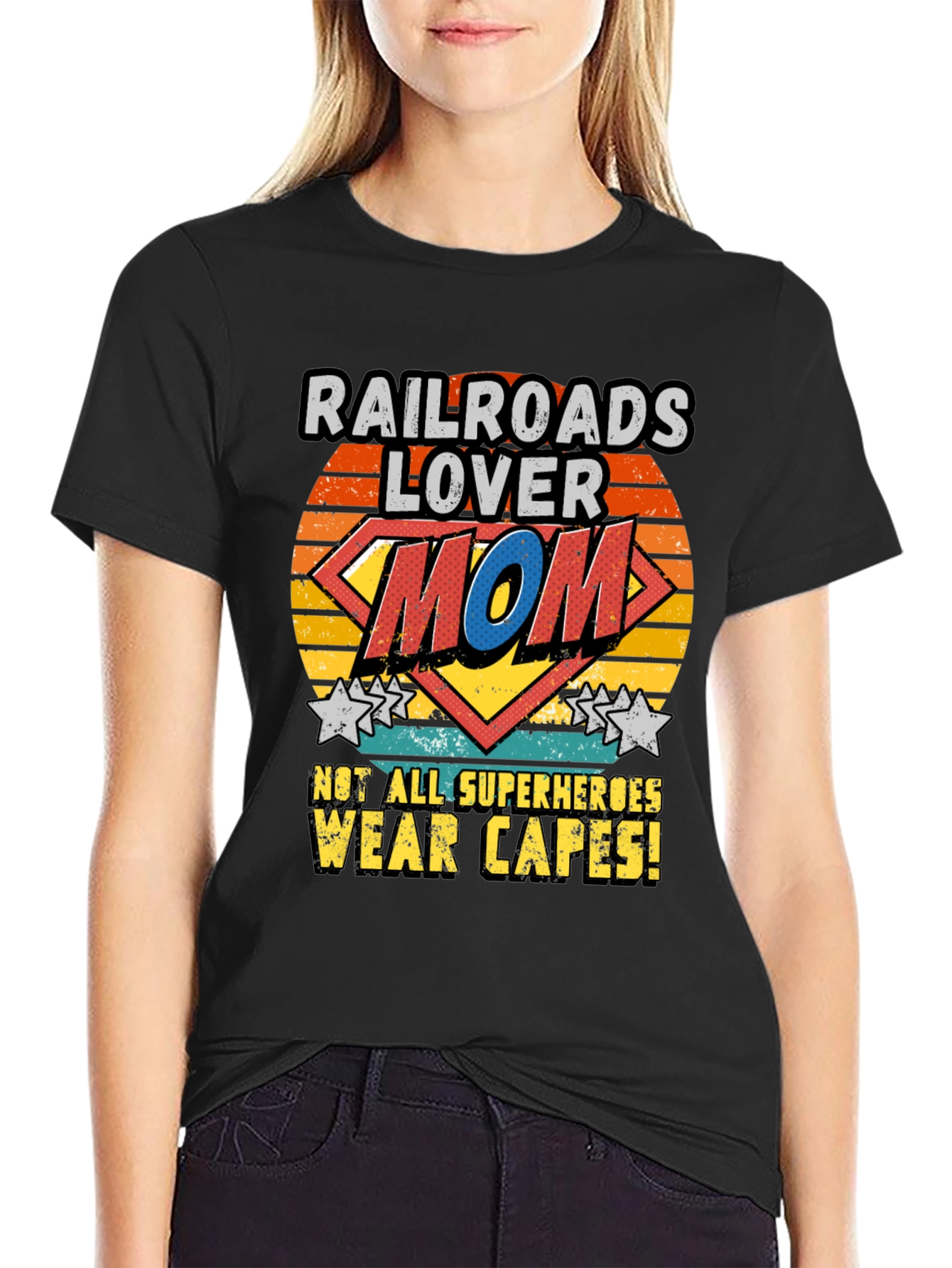 Railroads Lover Mom T-Shirt Superhero Design