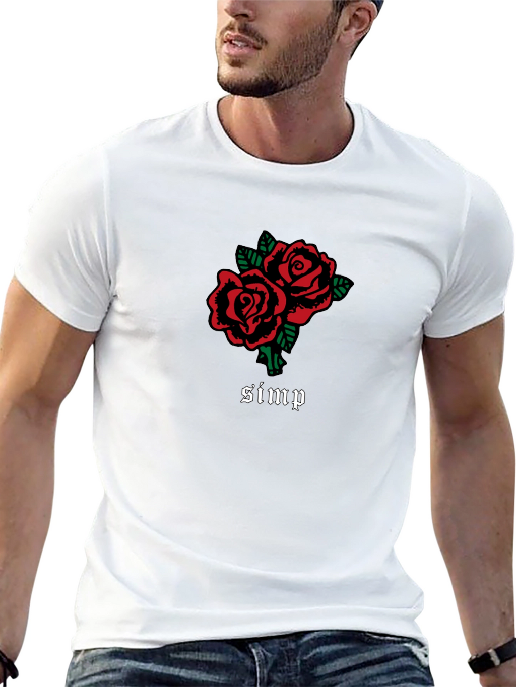 Red Rose Simp Graphic Black T-Shirt