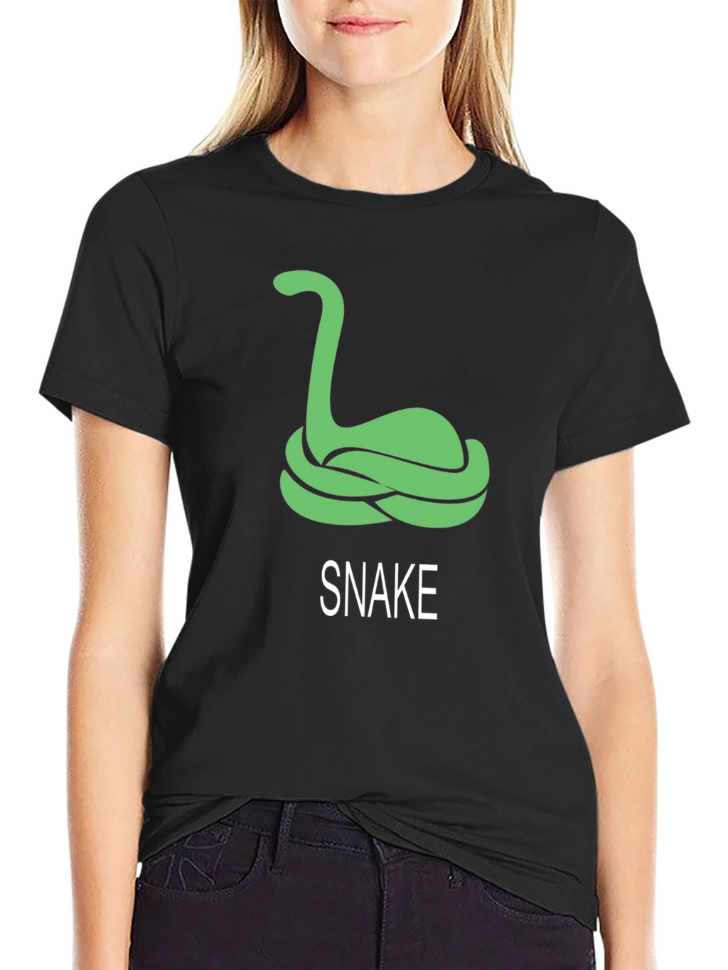 Black T-Shirt with Green Snake Graphic