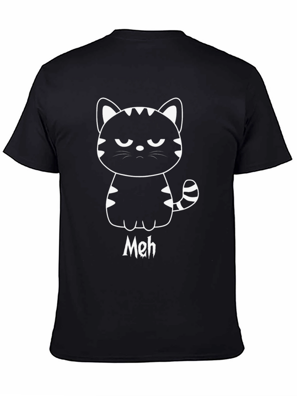 Meh Cat Graphic Tee - Black Cotton Shirt