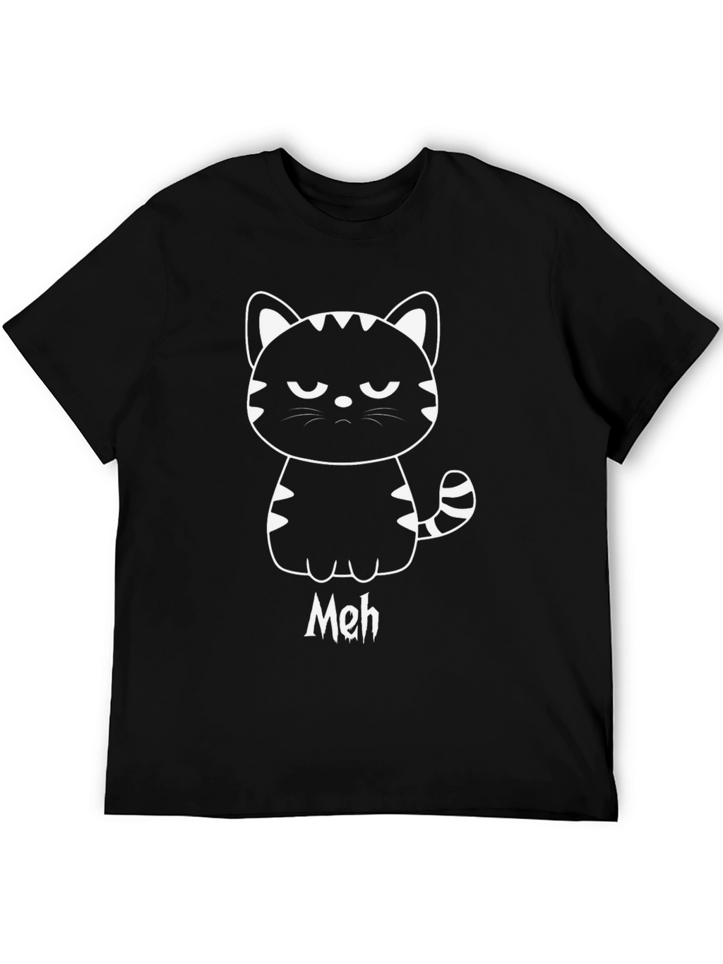 Meh Cat Graphic Tee - Black Cotton Shirt