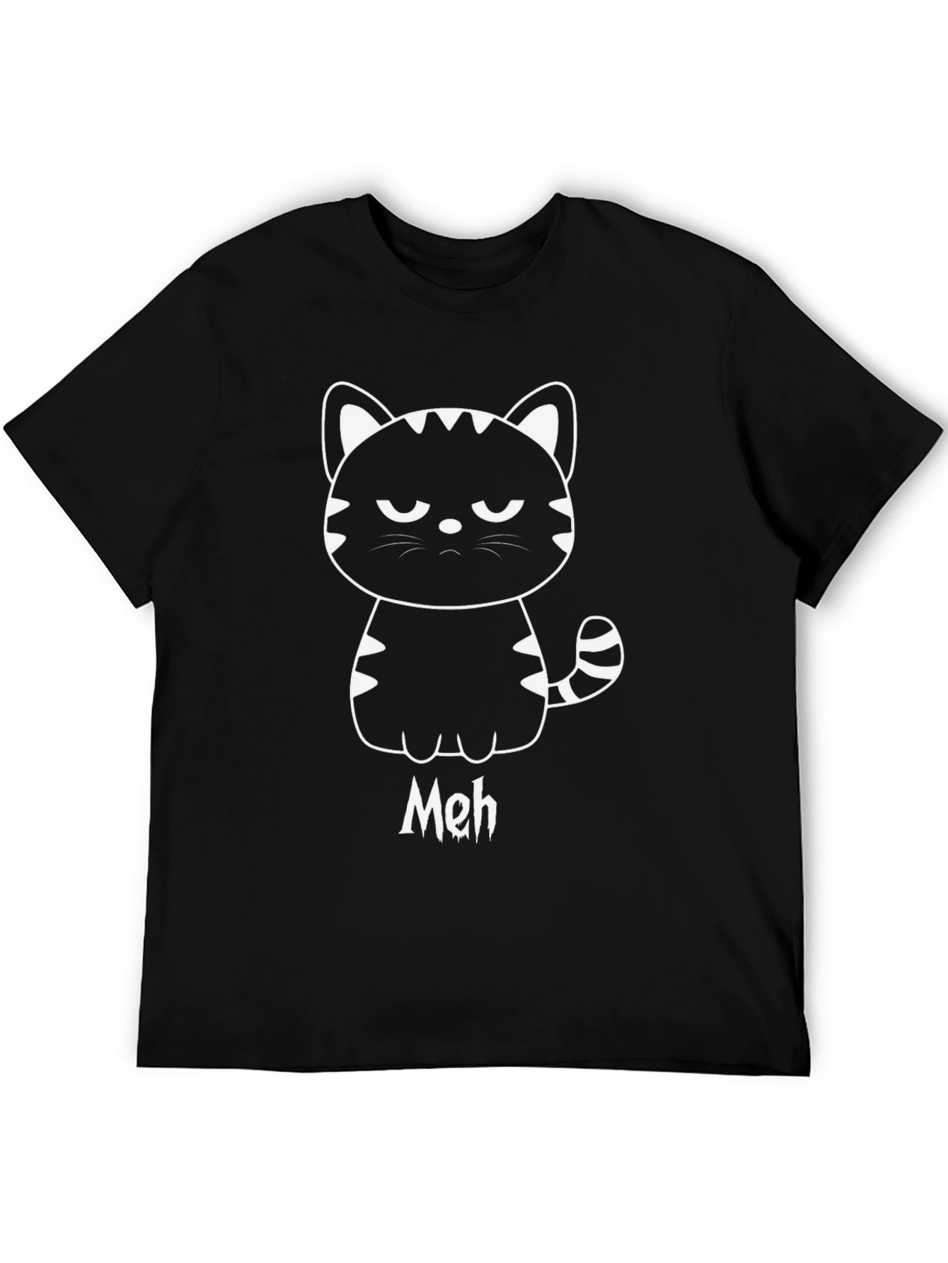 Meh Cat Graphic Tee - Black Cotton Shirt