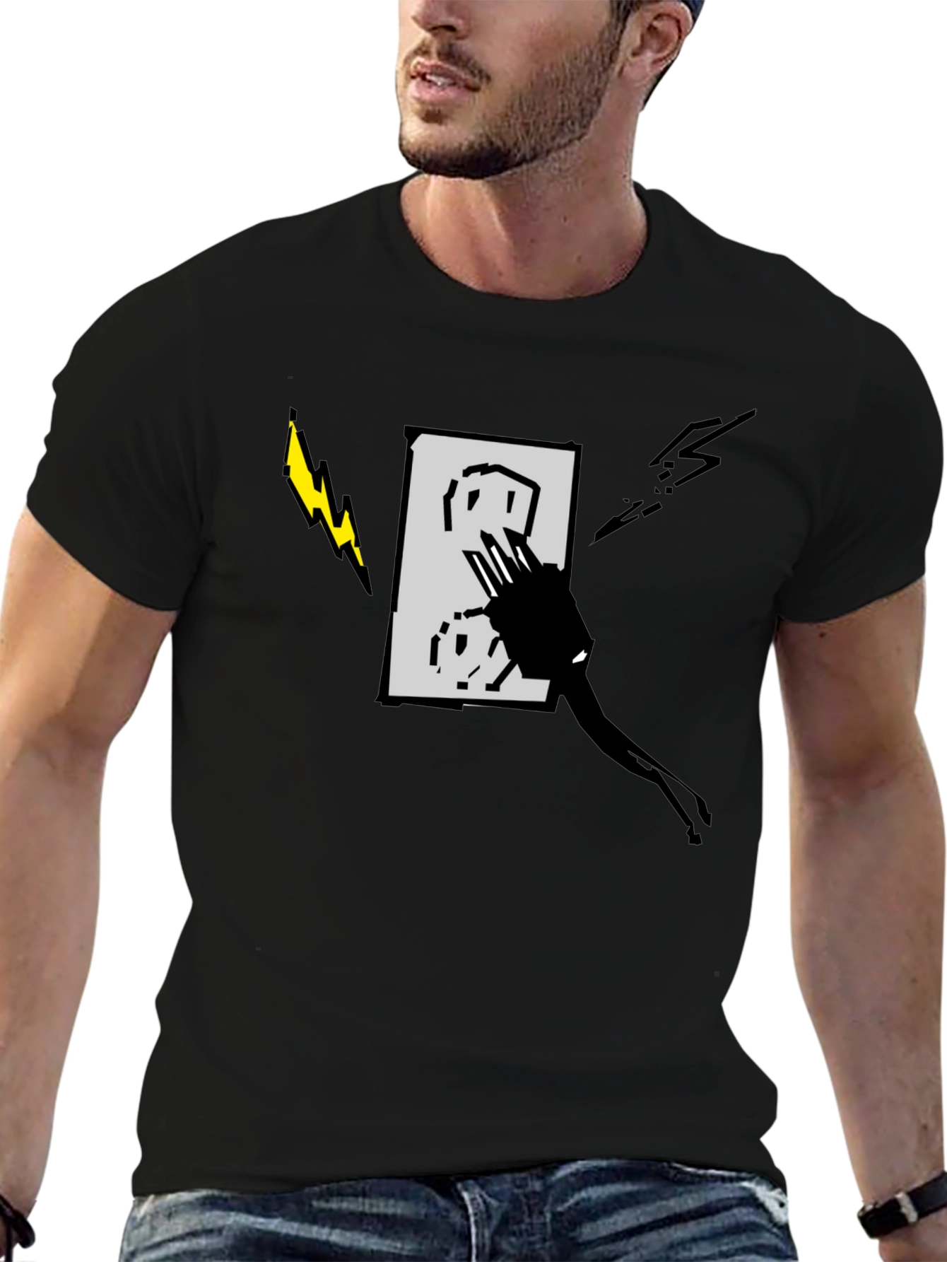 Electric Outlet Graphic Tee - Stylish Black T-Shirt