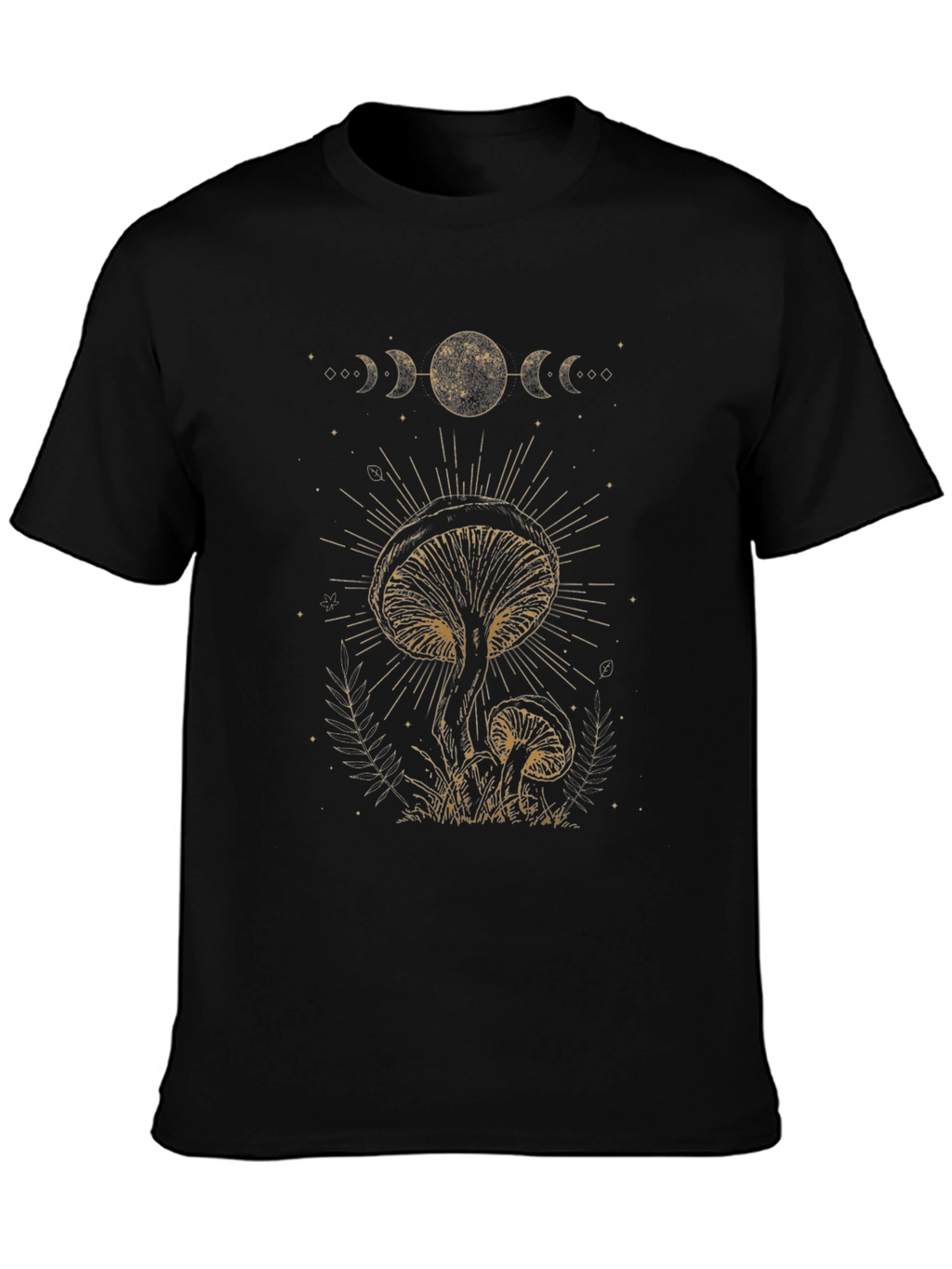 Mushroom Moon Phase Graphic Tee - Black Cotton T-Shirt