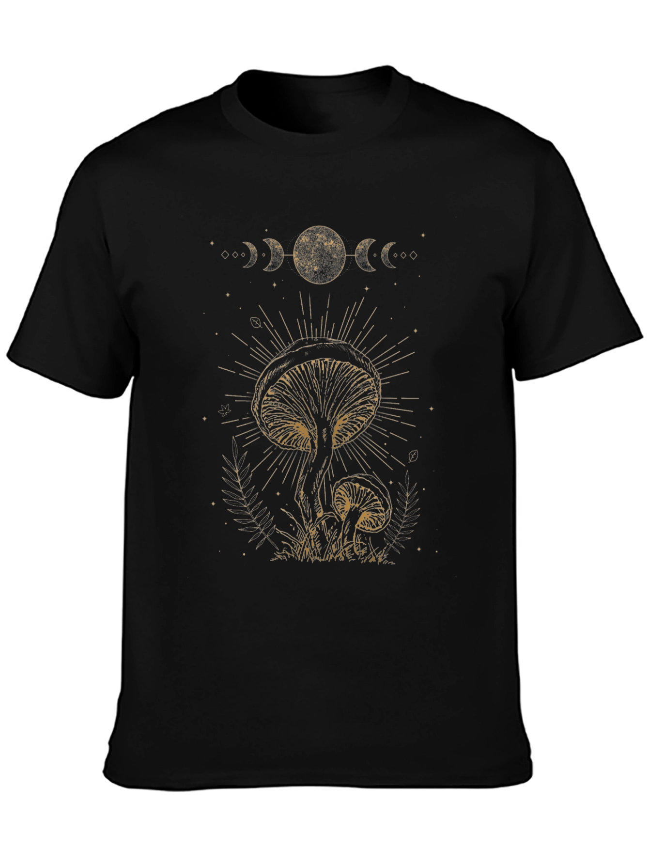 Mushroom Moon Phase Graphic Tee - Black Cotton T-Shirt