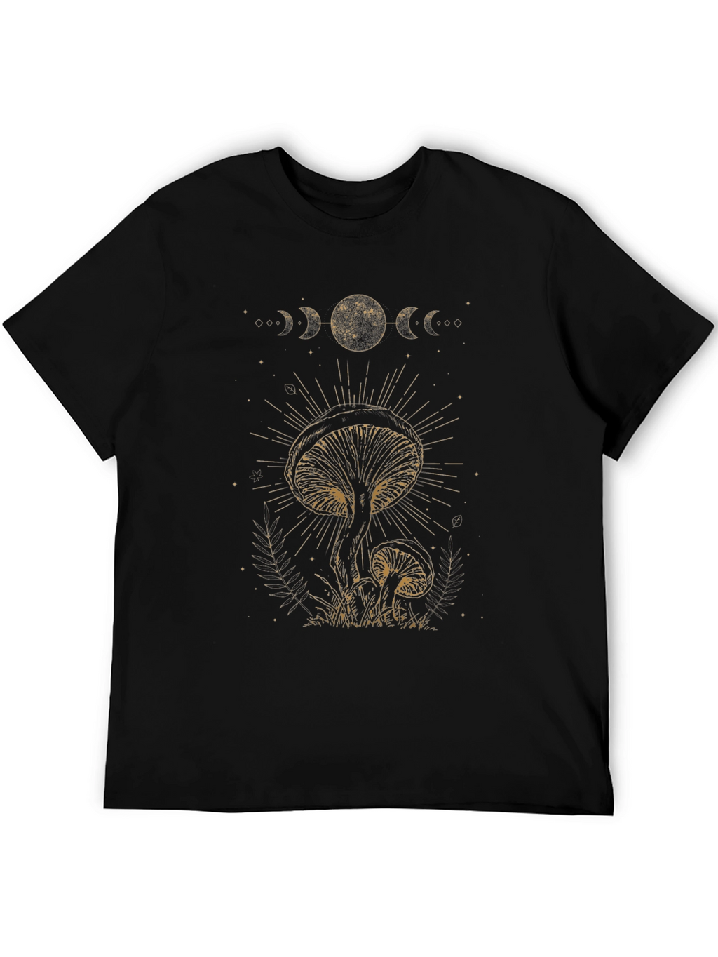 Mushroom Moon Phase Graphic Tee - Black Cotton T-Shirt