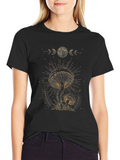 Mushroom Moon Phase Graphic Tee - Black Cotton T-Shirt