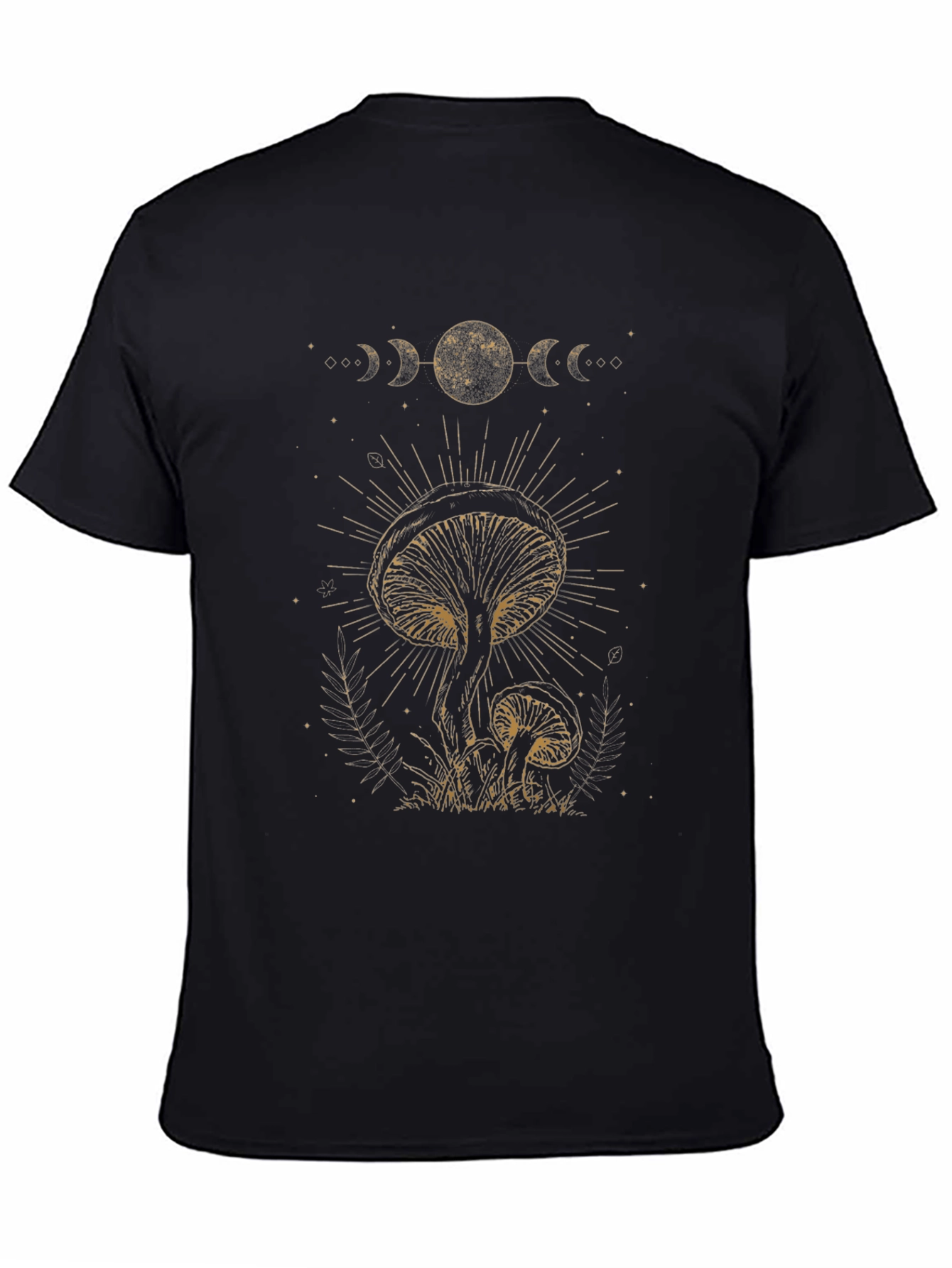Mushroom Moon Phase Graphic Tee - Black Cotton T-Shirt