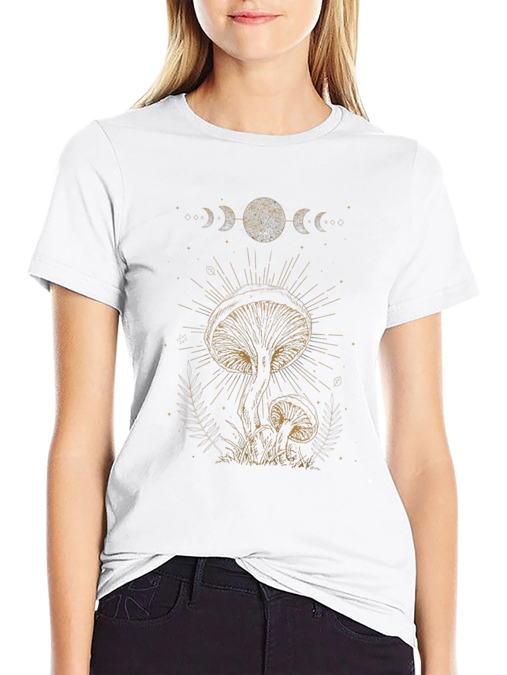 Mushroom Moon Phase Graphic Tee - Black Cotton T-Shirt