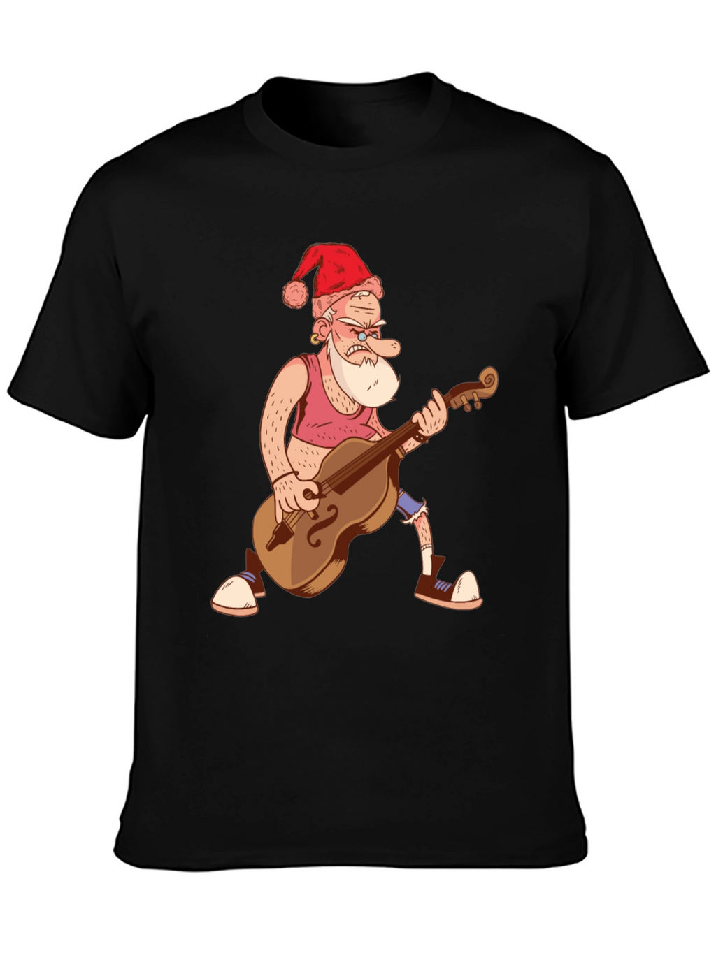 Santa Bass Player T-Shirt - Black Cotton Tee