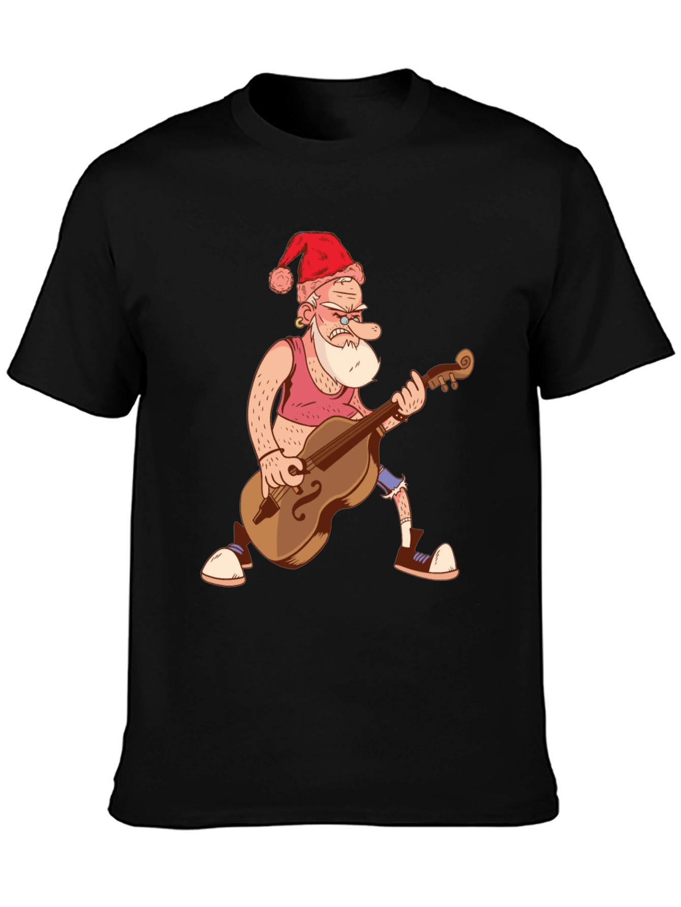 Santa Bass Player T-Shirt - Black Cotton Tee