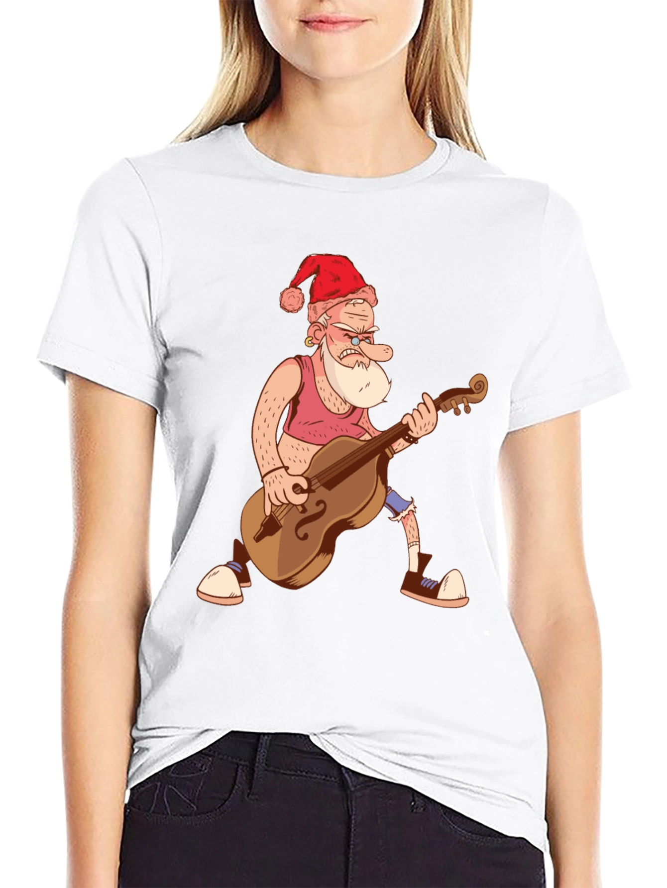 Santa Bass Player T-Shirt - Black Cotton Tee