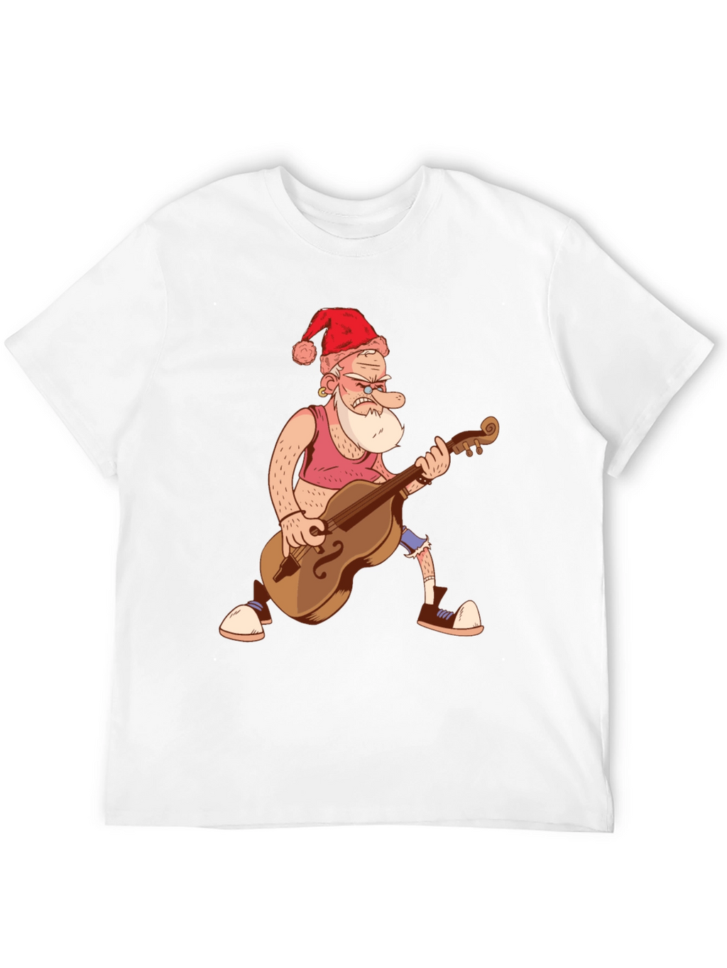 Santa Bass Player T-Shirt - Black Cotton Tee