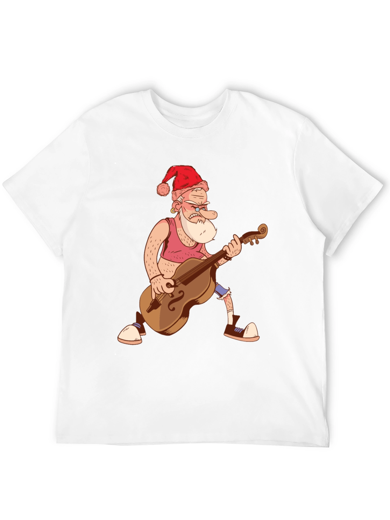 Santa Bass Player T-Shirt - Black Cotton Tee