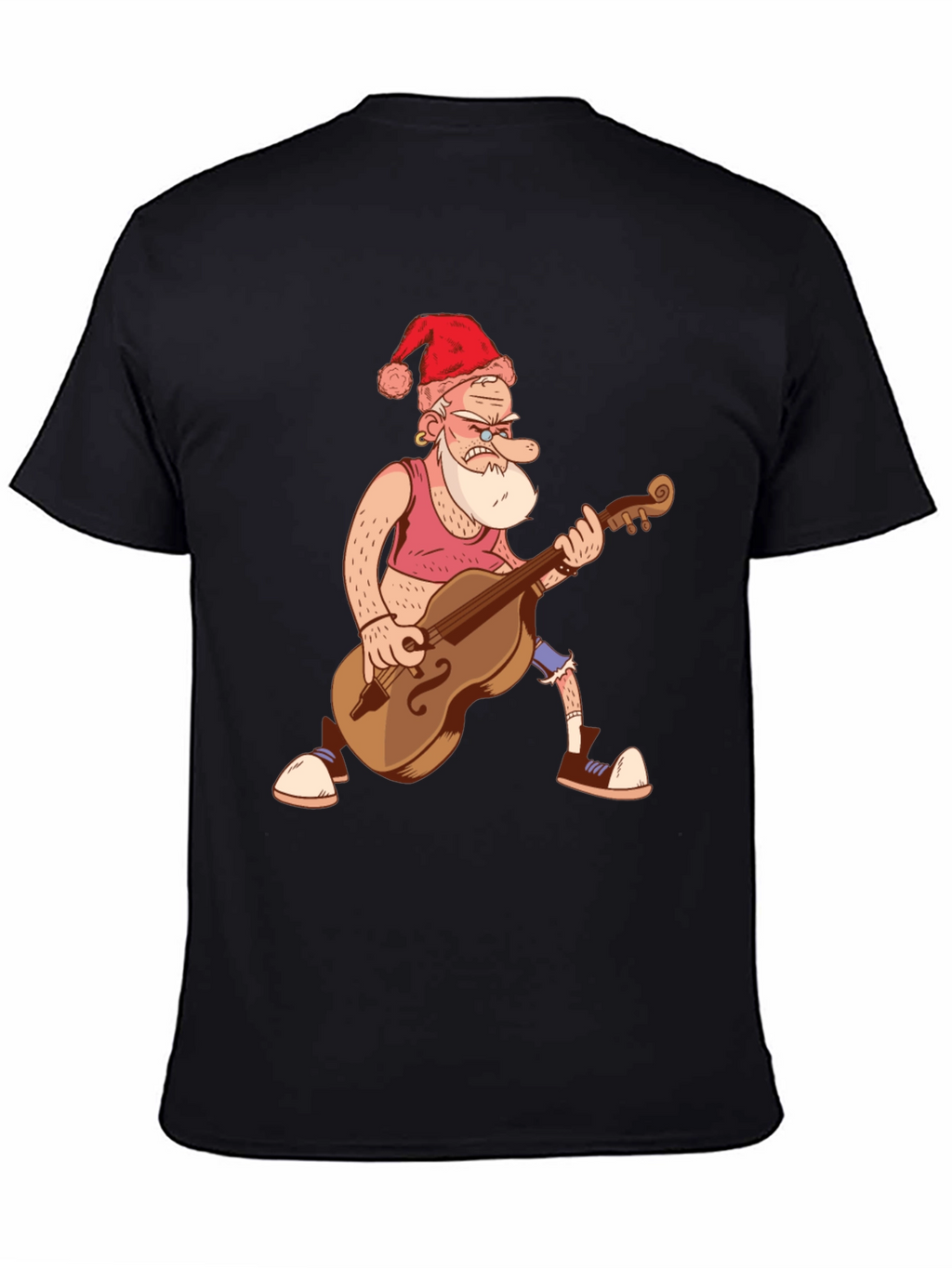 Santa Bass Player T-Shirt - Black Cotton Tee