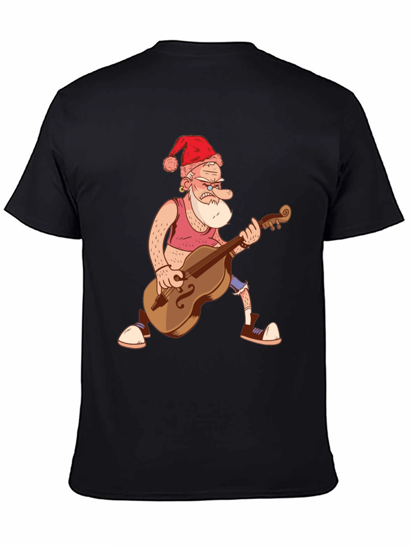 Santa Bass Player T-Shirt - Black Cotton Tee