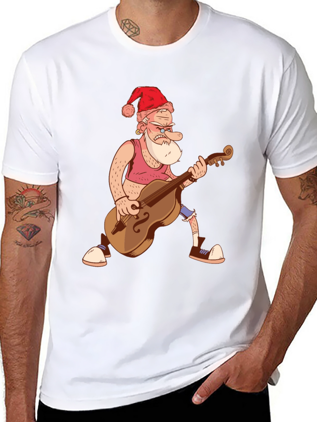 Santa Bass Player T-Shirt - Black Cotton Tee