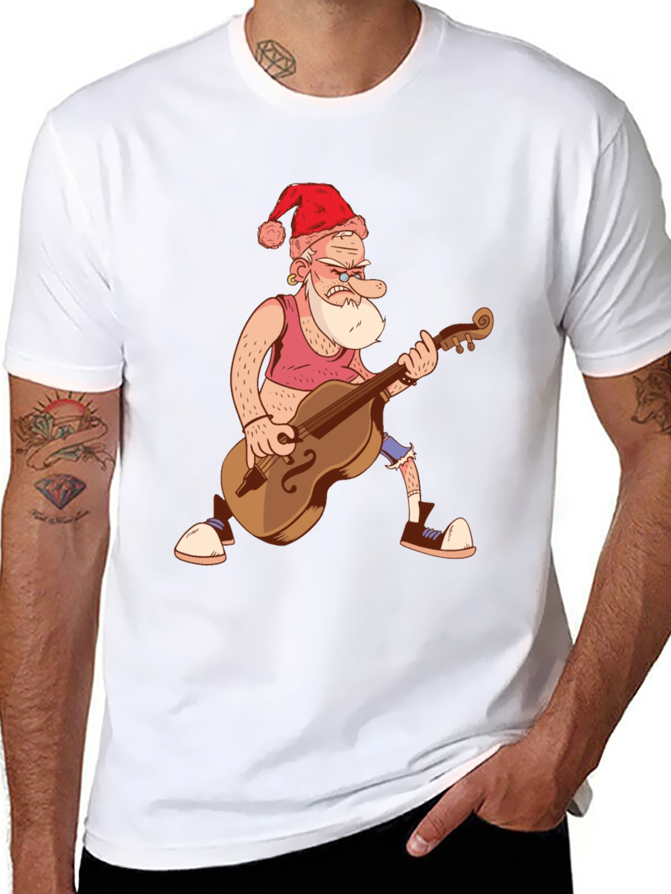 Santa Bass Player T-Shirt - Black Cotton Tee