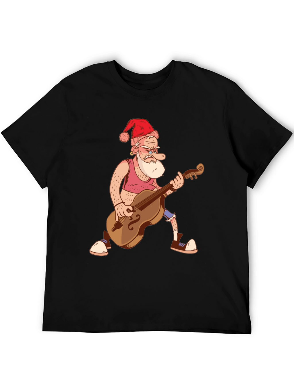 Santa Bass Player T-Shirt - Black Cotton Tee