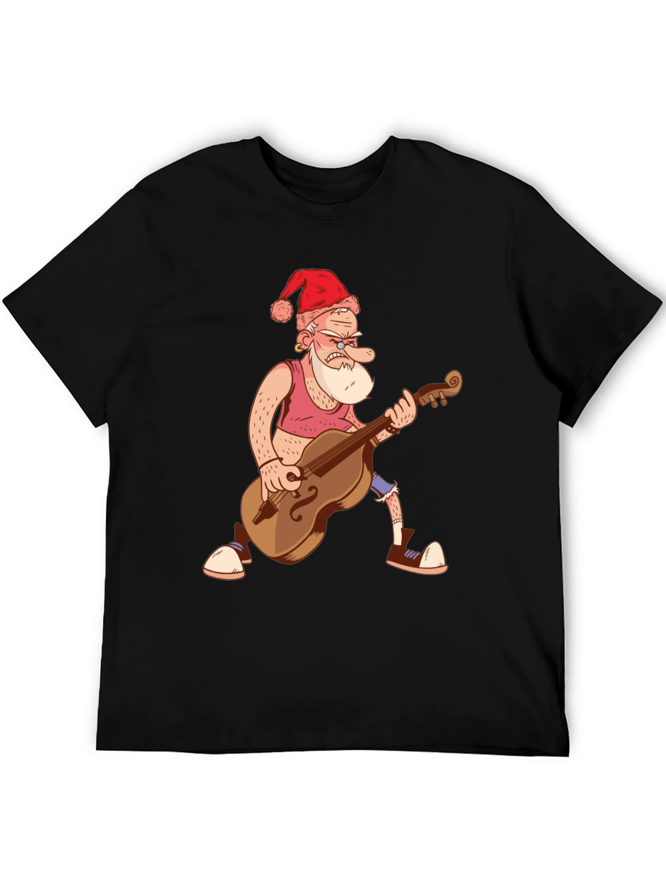 Santa Bass Player T-Shirt - Black Cotton Tee