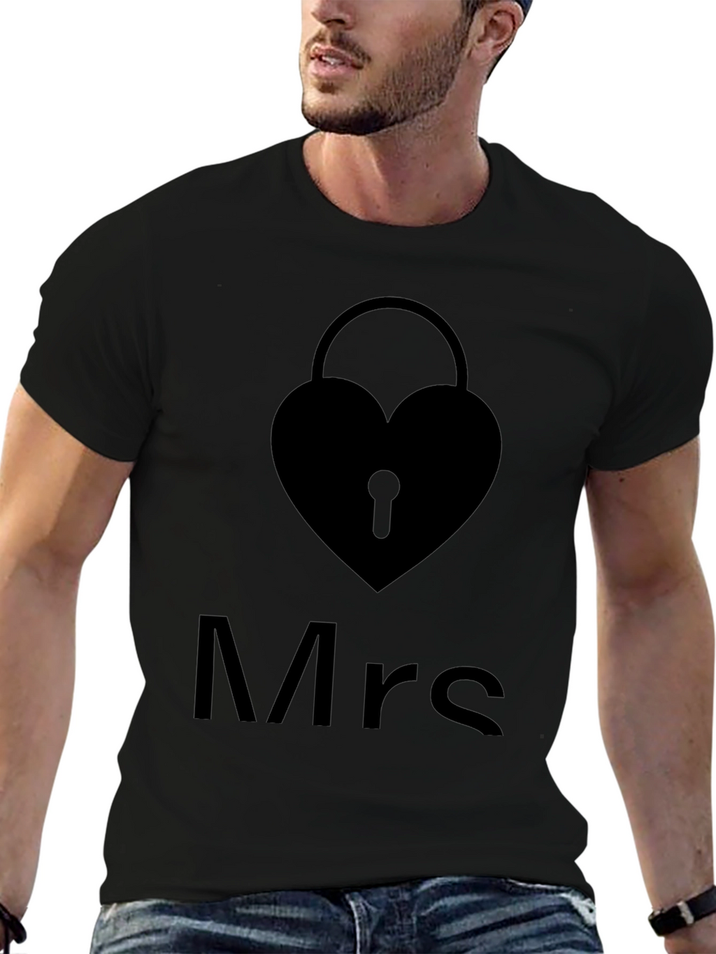 Mrs. Heart Lock Black T-Shirt - Stylish Couples Apparel