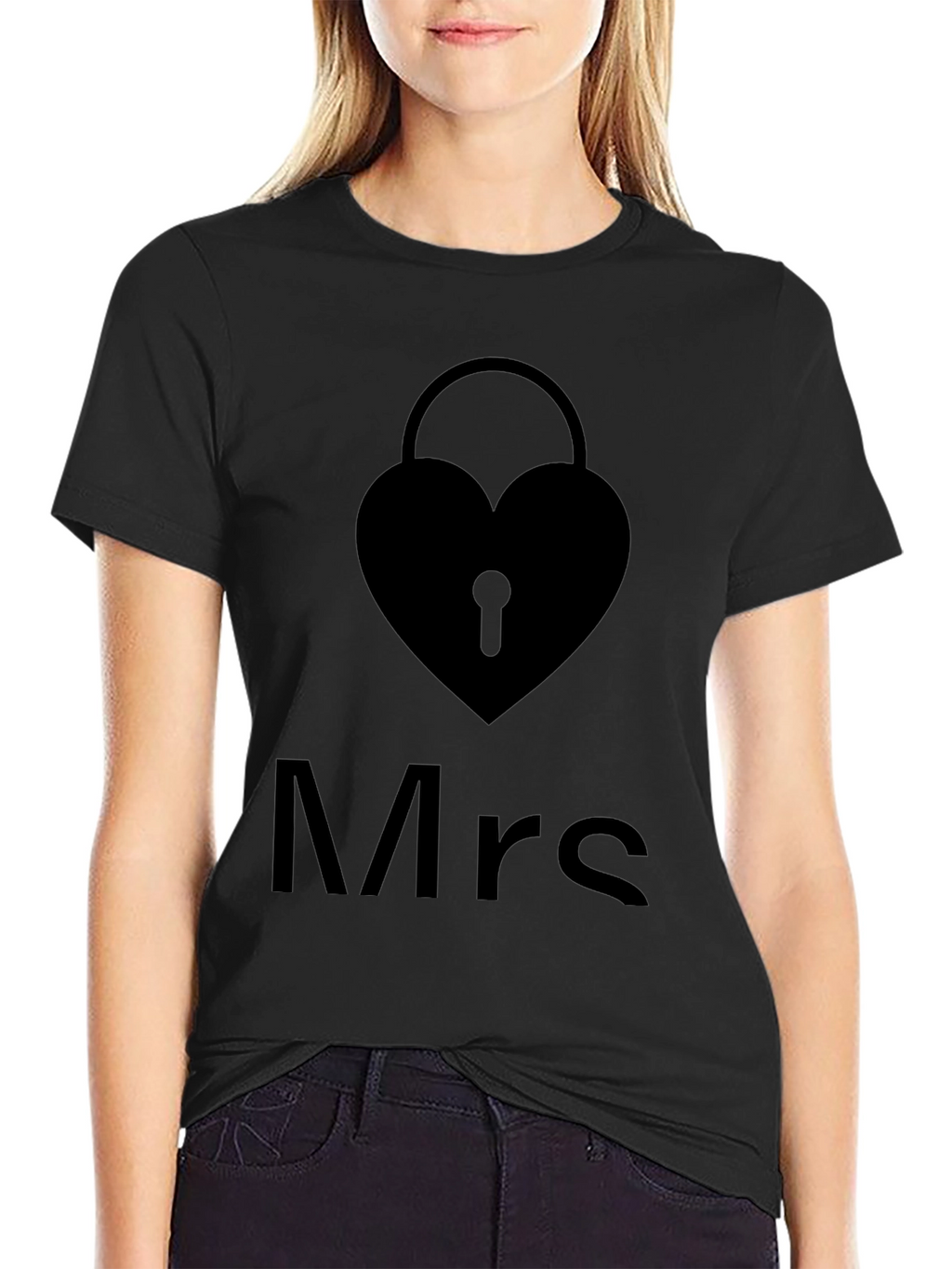 Mrs. Heart Lock Black T-Shirt - Stylish Couples Apparel