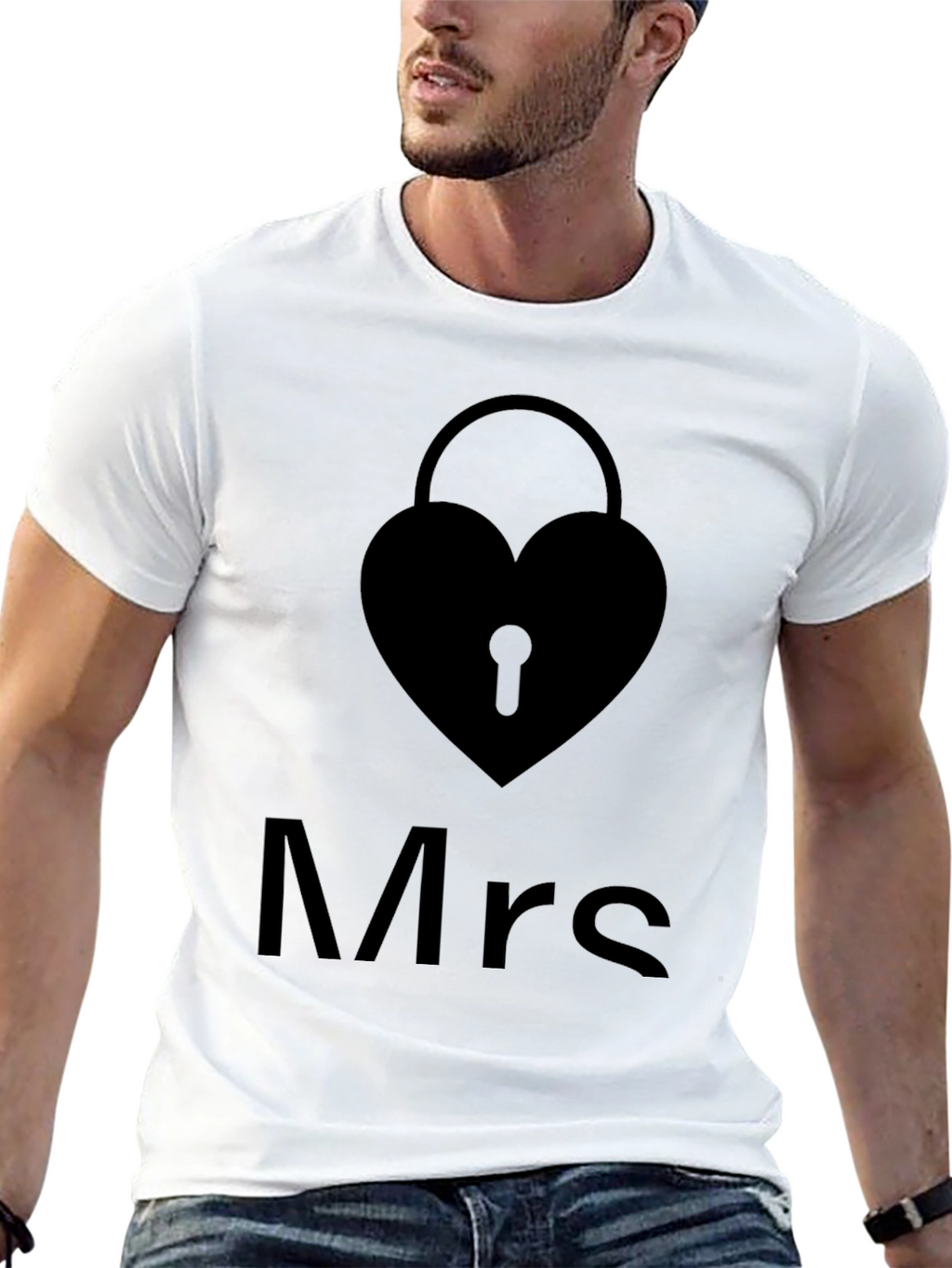 Mrs. Heart Lock Black T-Shirt - Stylish Couples Apparel