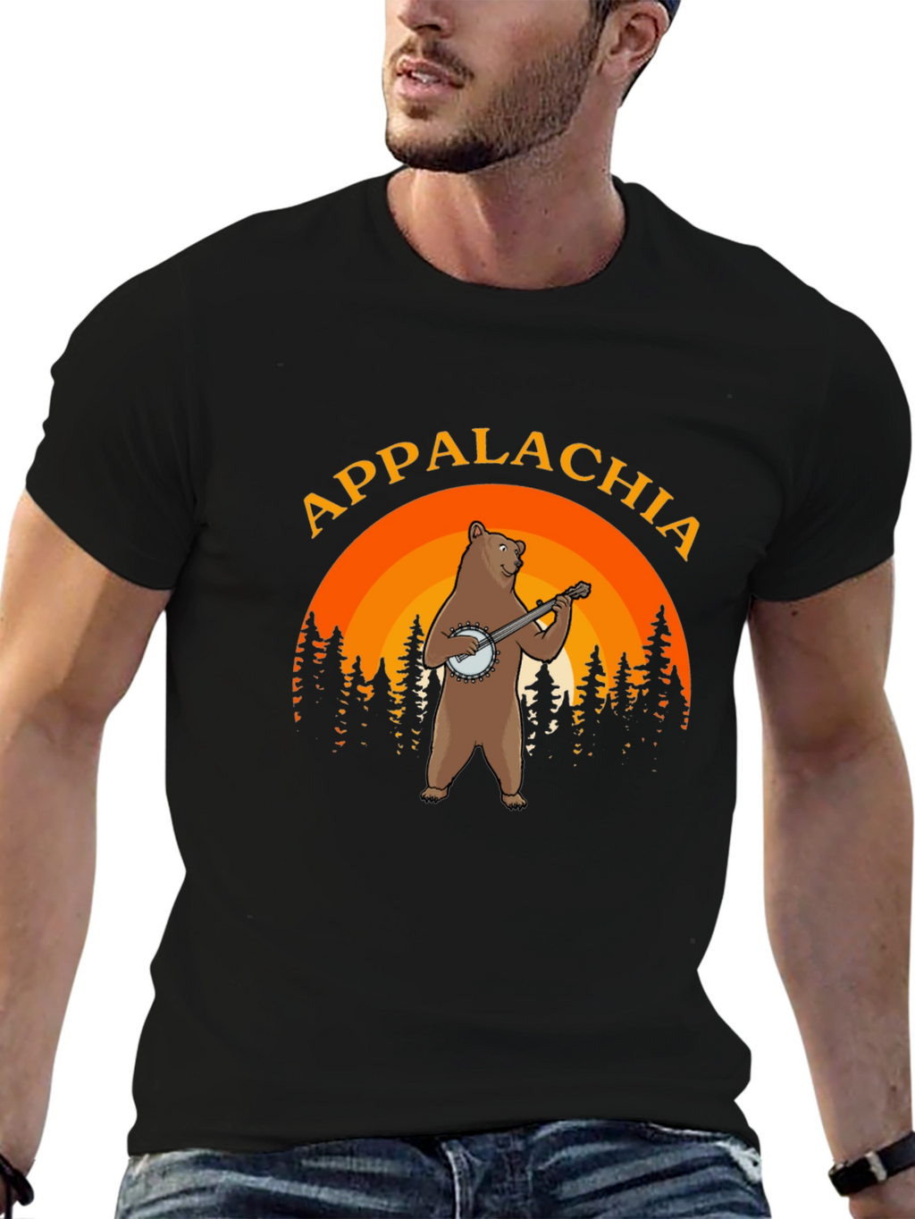 Appalachia Bear Banjo Black T-Shirt