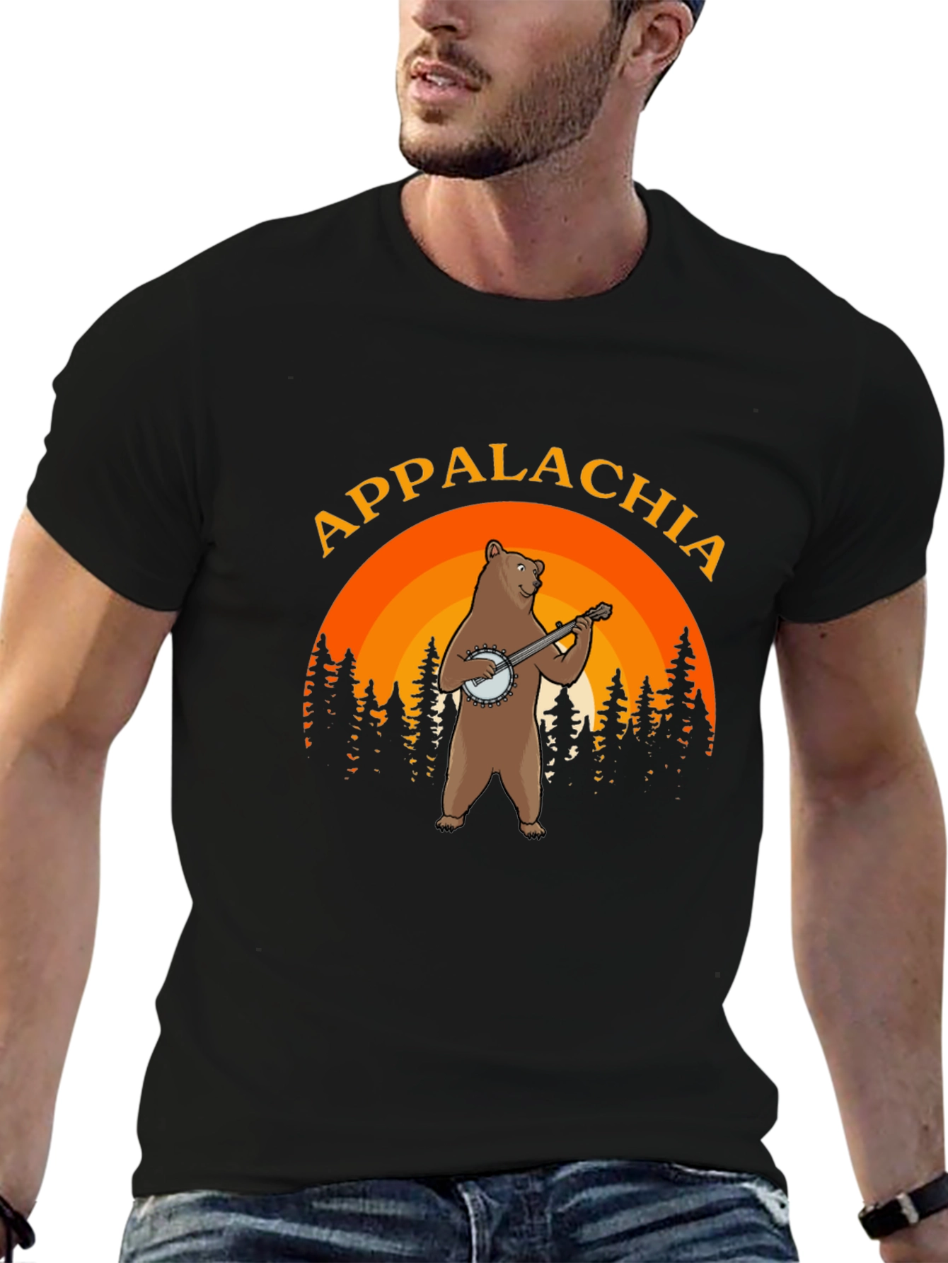 Appalachia Bear Banjo Black T-Shirt