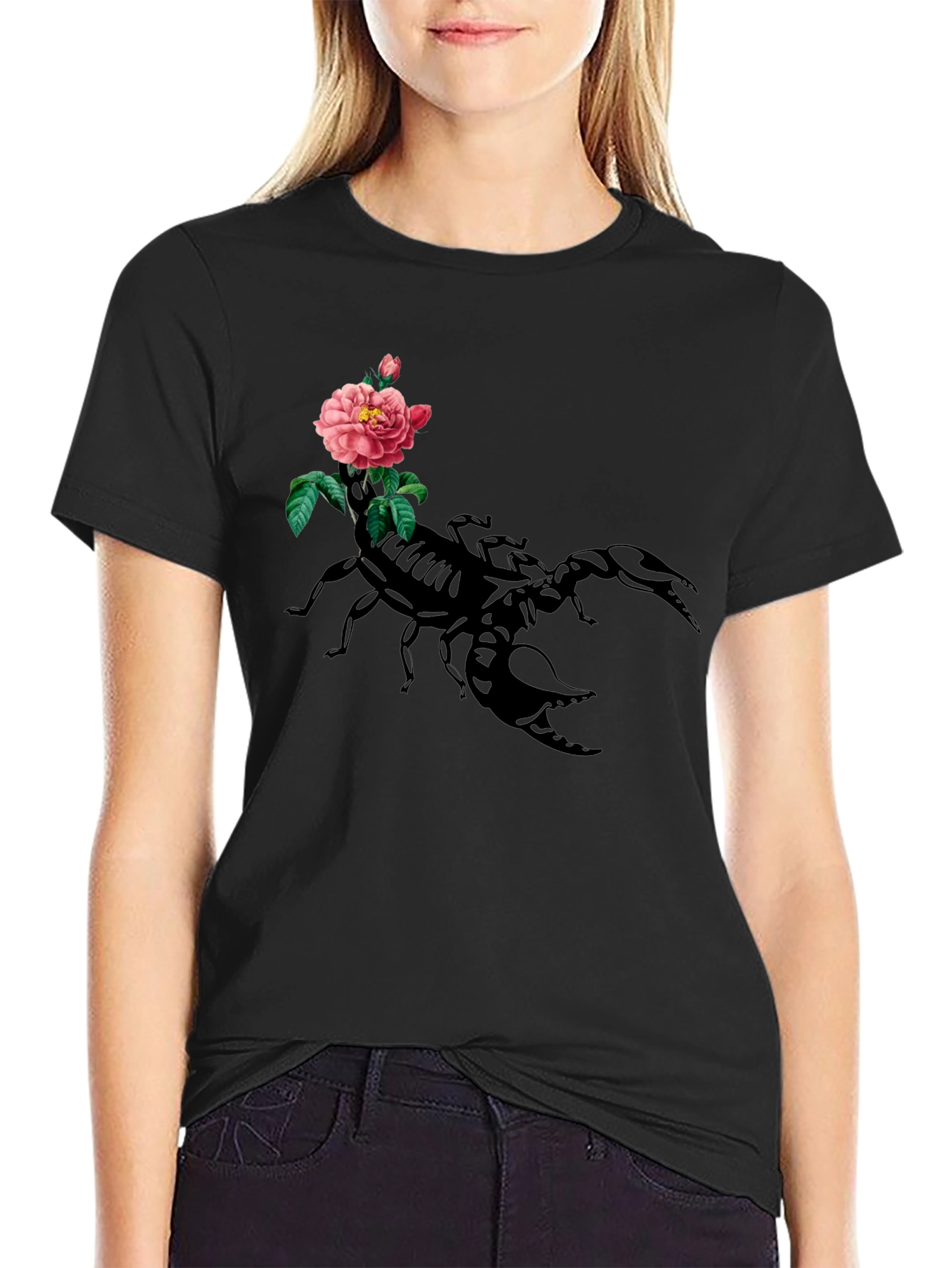Scorpion & Rose Graphic Tee - Mens Black Cotton T-Shirt