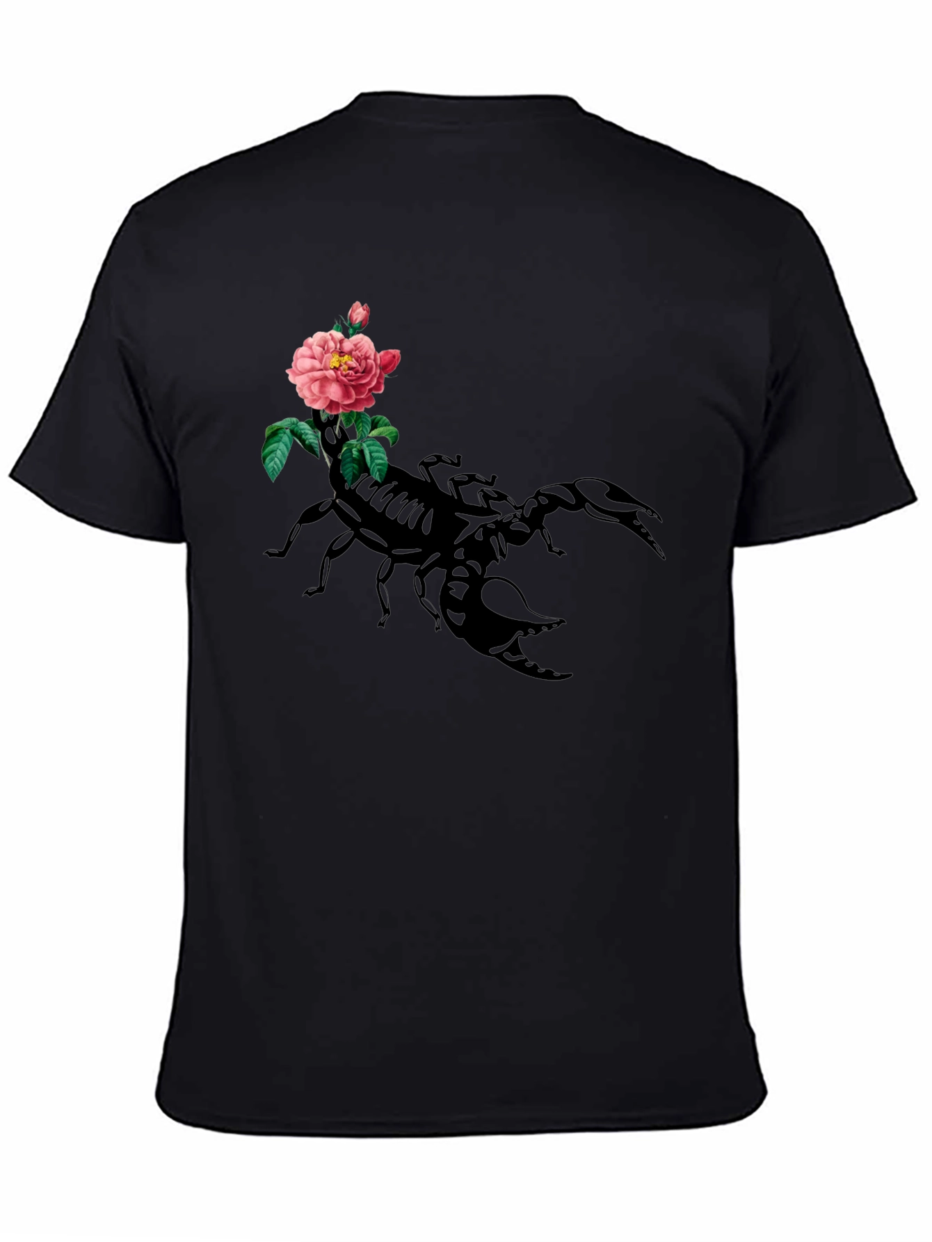 Scorpion & Rose Graphic Tee - Mens Black Cotton T-Shirt